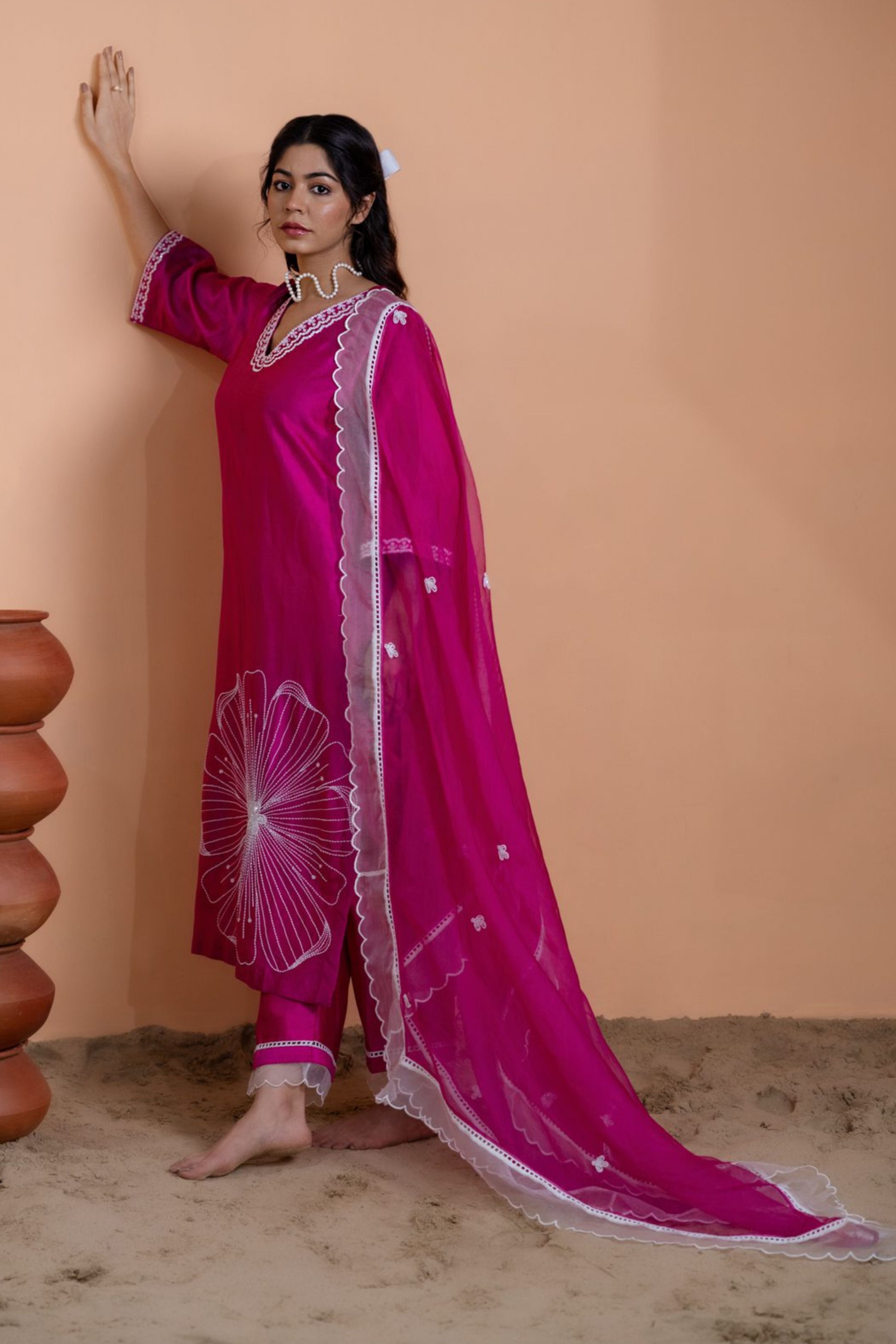 Pink Floral Motif Suit Set