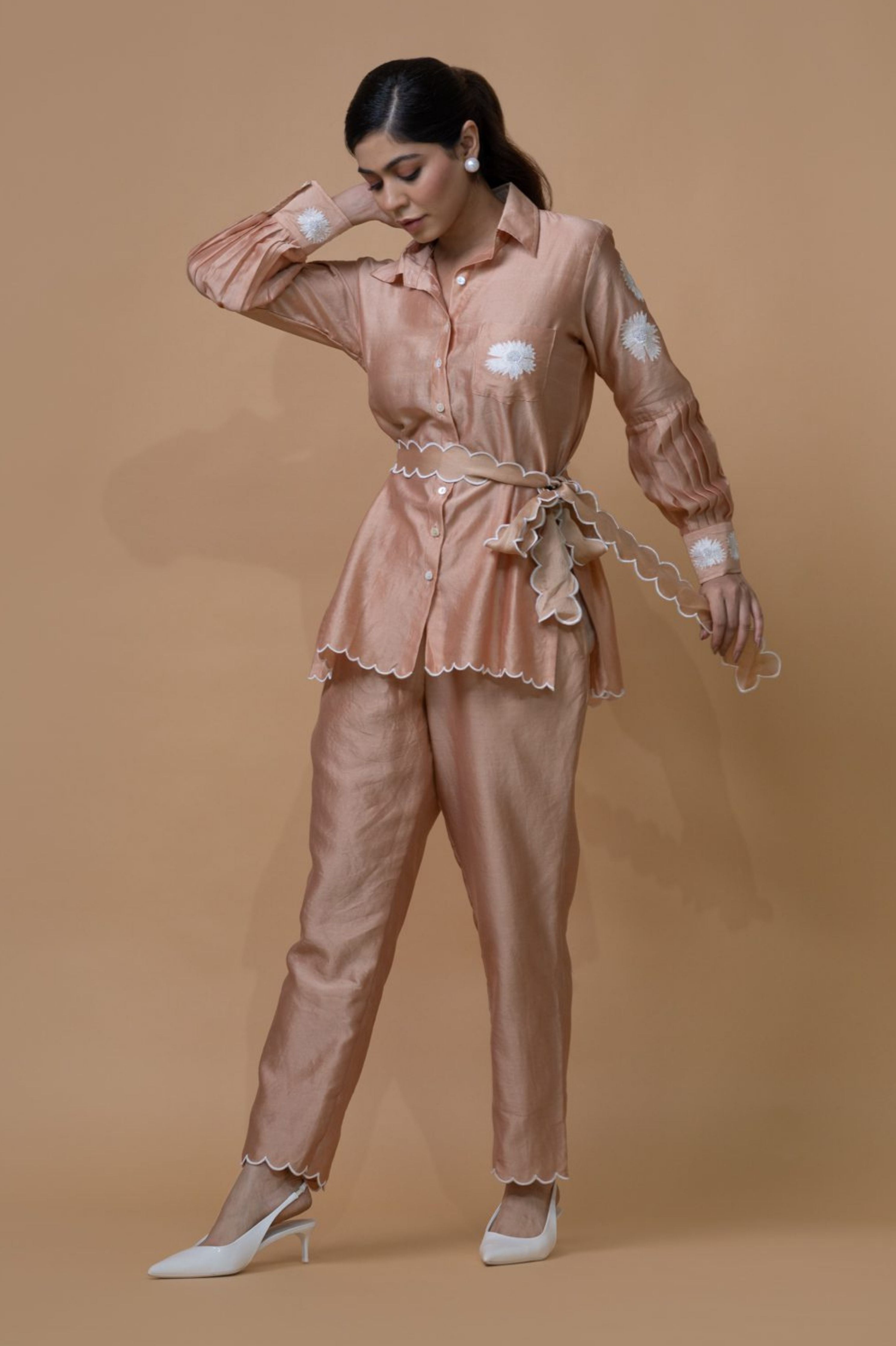 Beige Pleated Coord Set