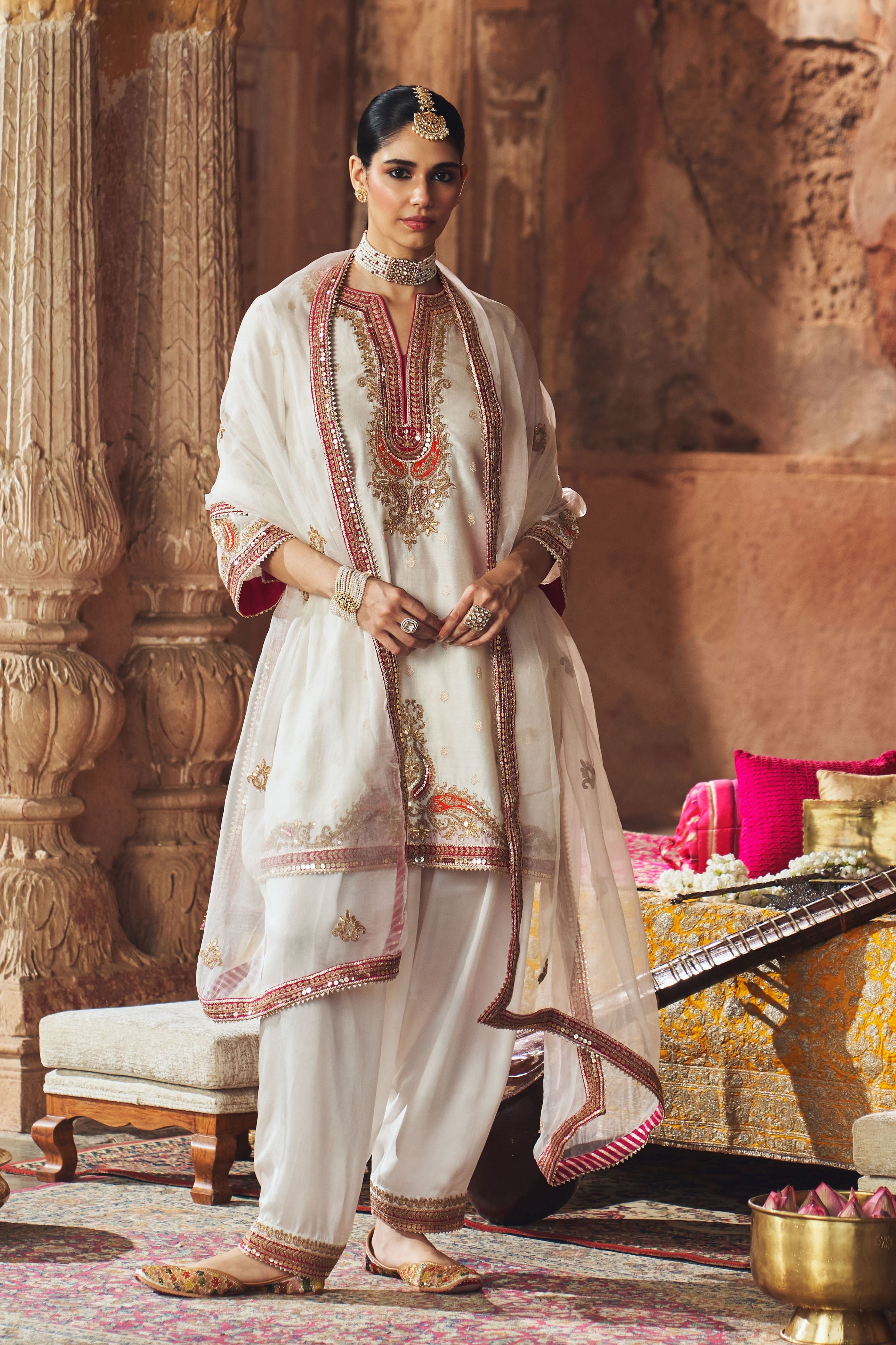 Mehwish  Daisy Ivory Short Kurta With Salwar And Dupatta
