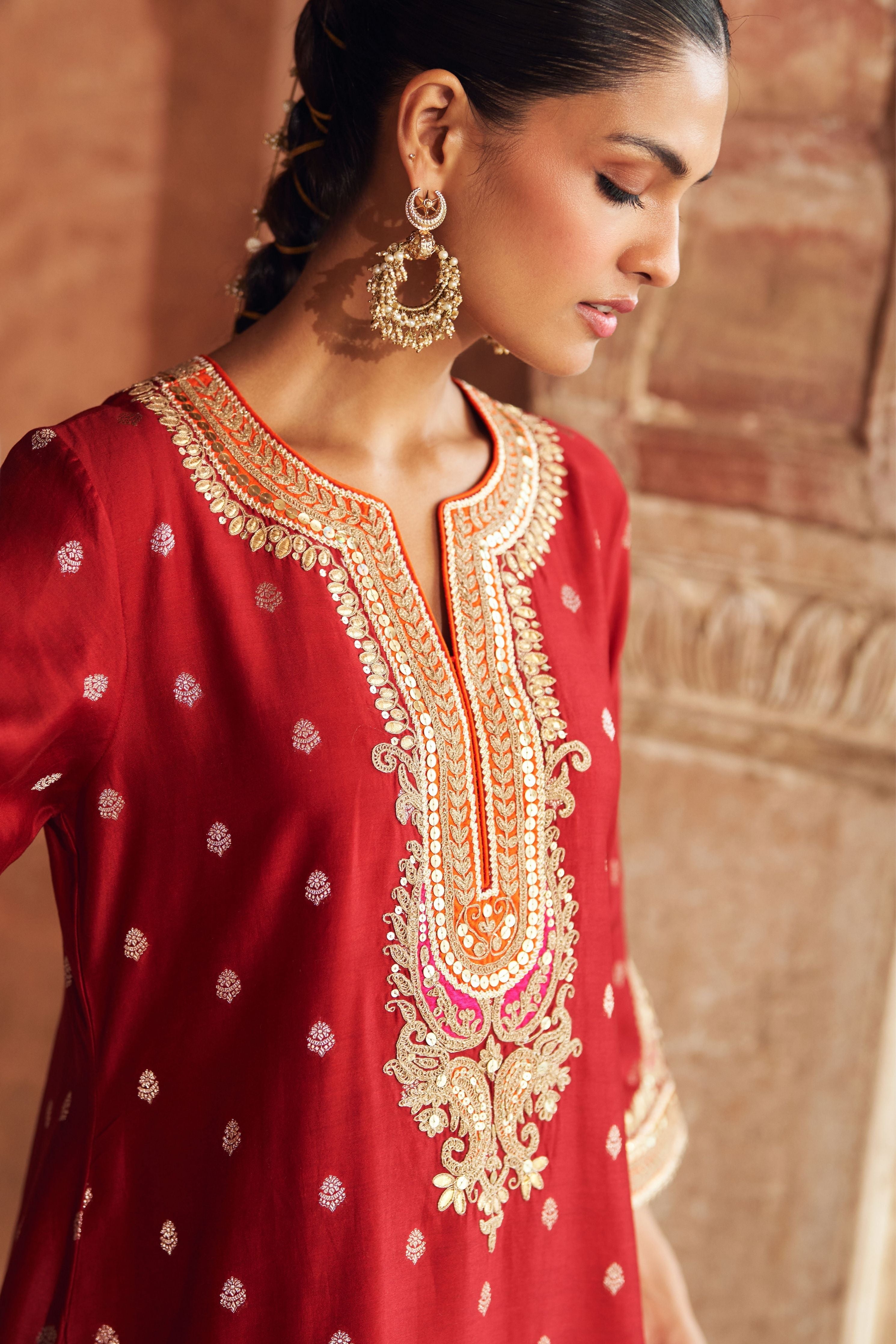 Mehwish  Deep Red Short Kurta With Salwar And Dupatta