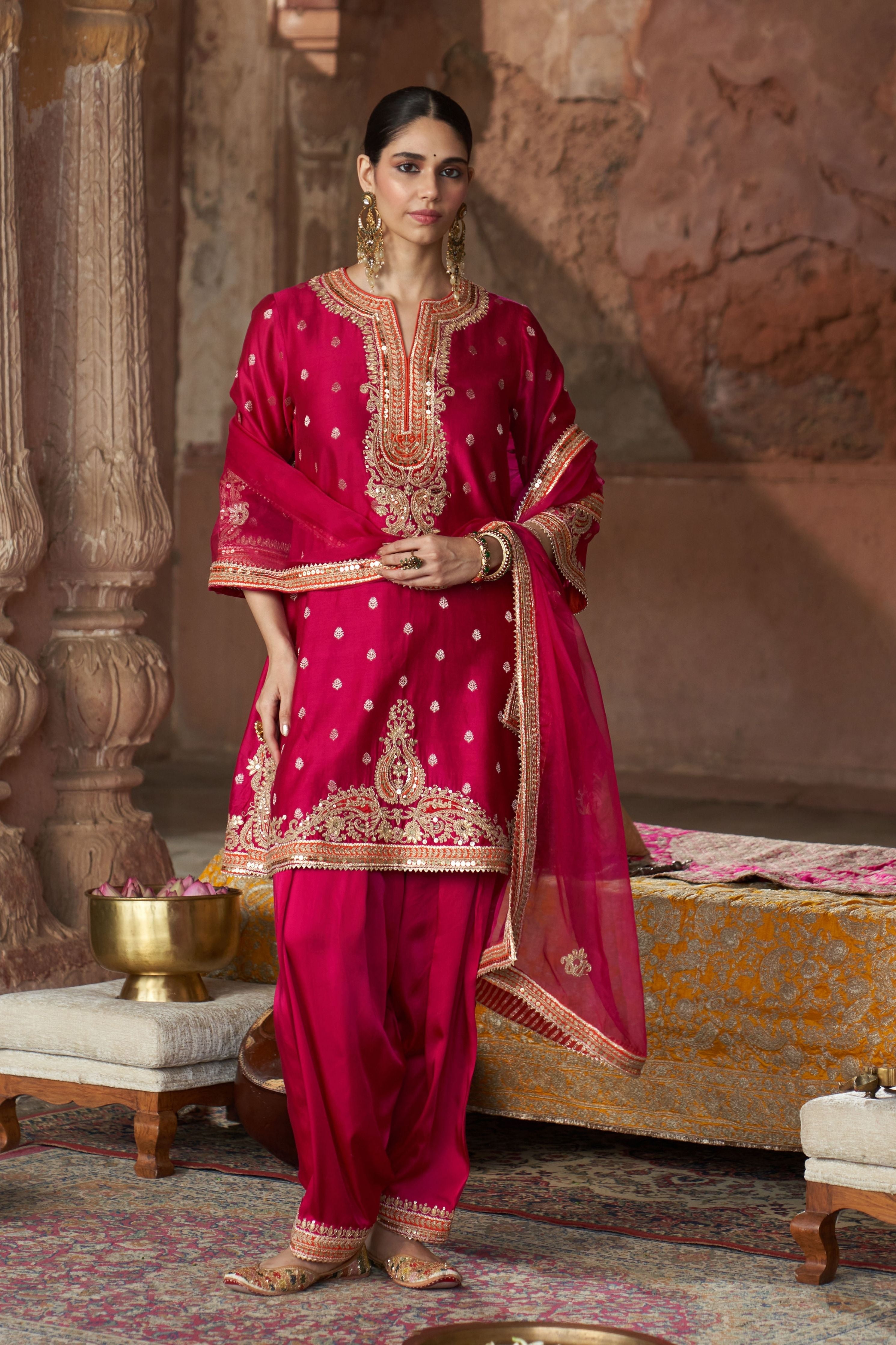 Mehwish  Hotpink Short Kurta With Salwar And Dupatta