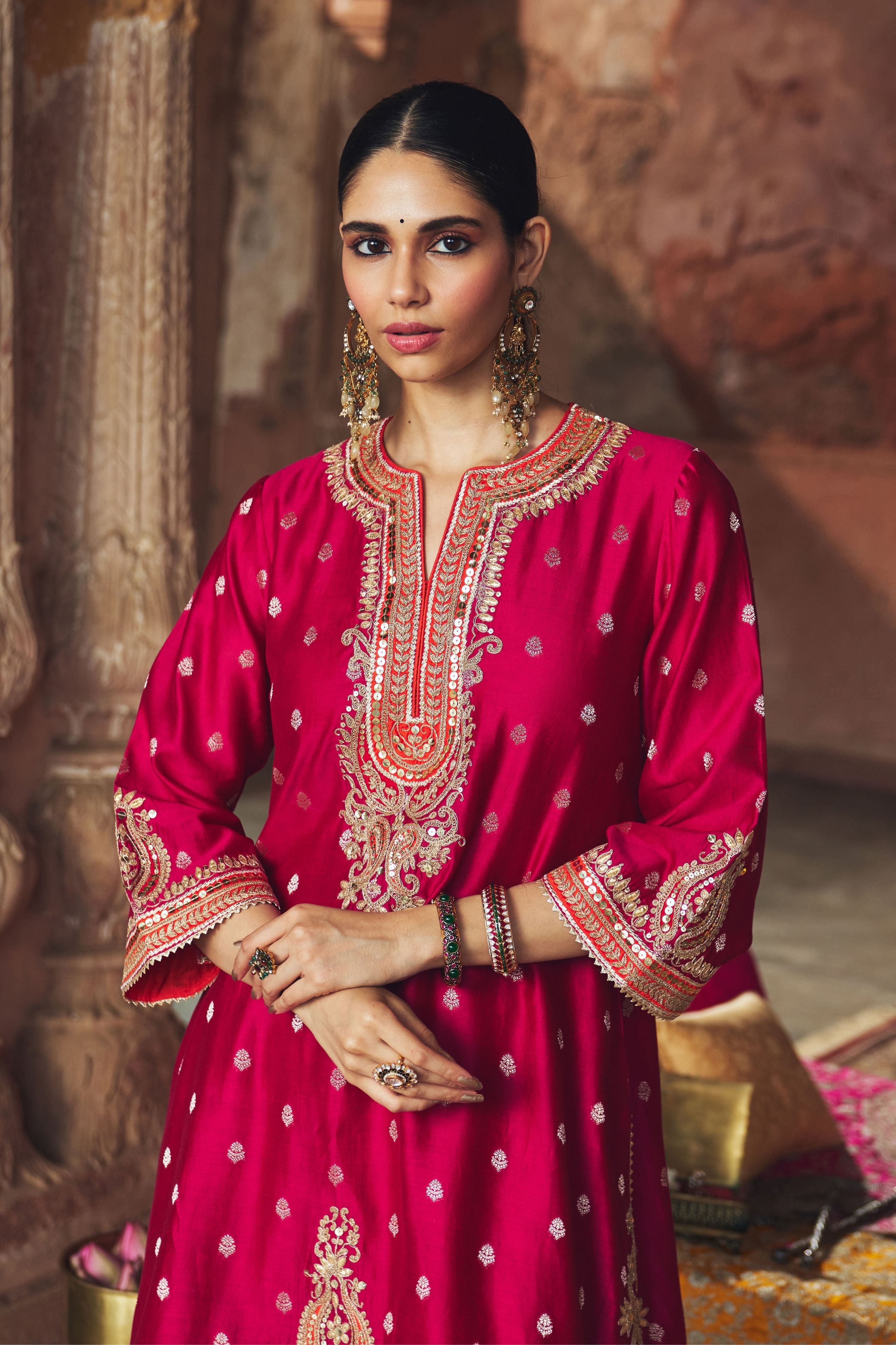 Mehwish  Hotpink Short Kurta With Salwar And Dupatta