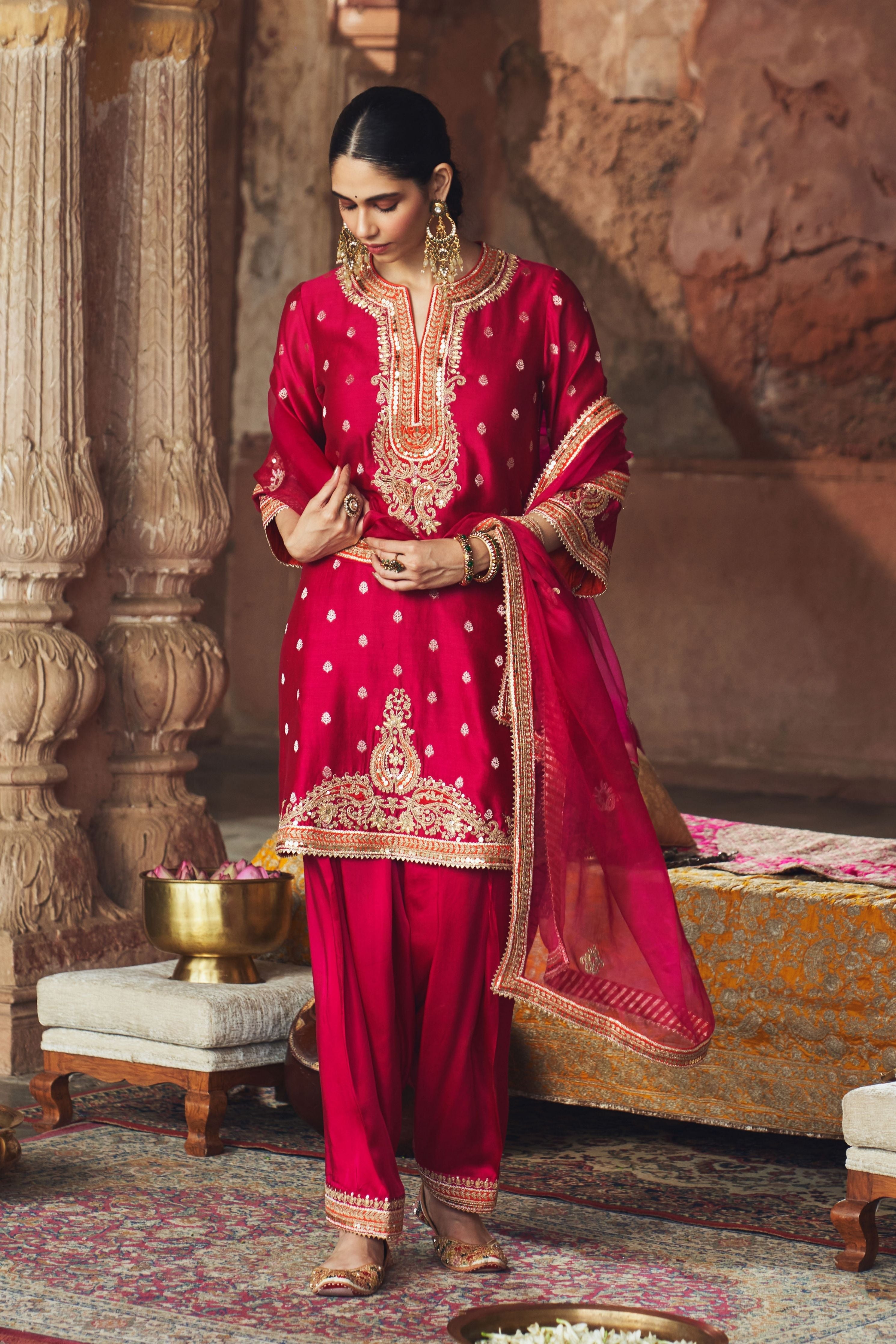 Mehwish  Hotpink Short Kurta With Salwar And Dupatta