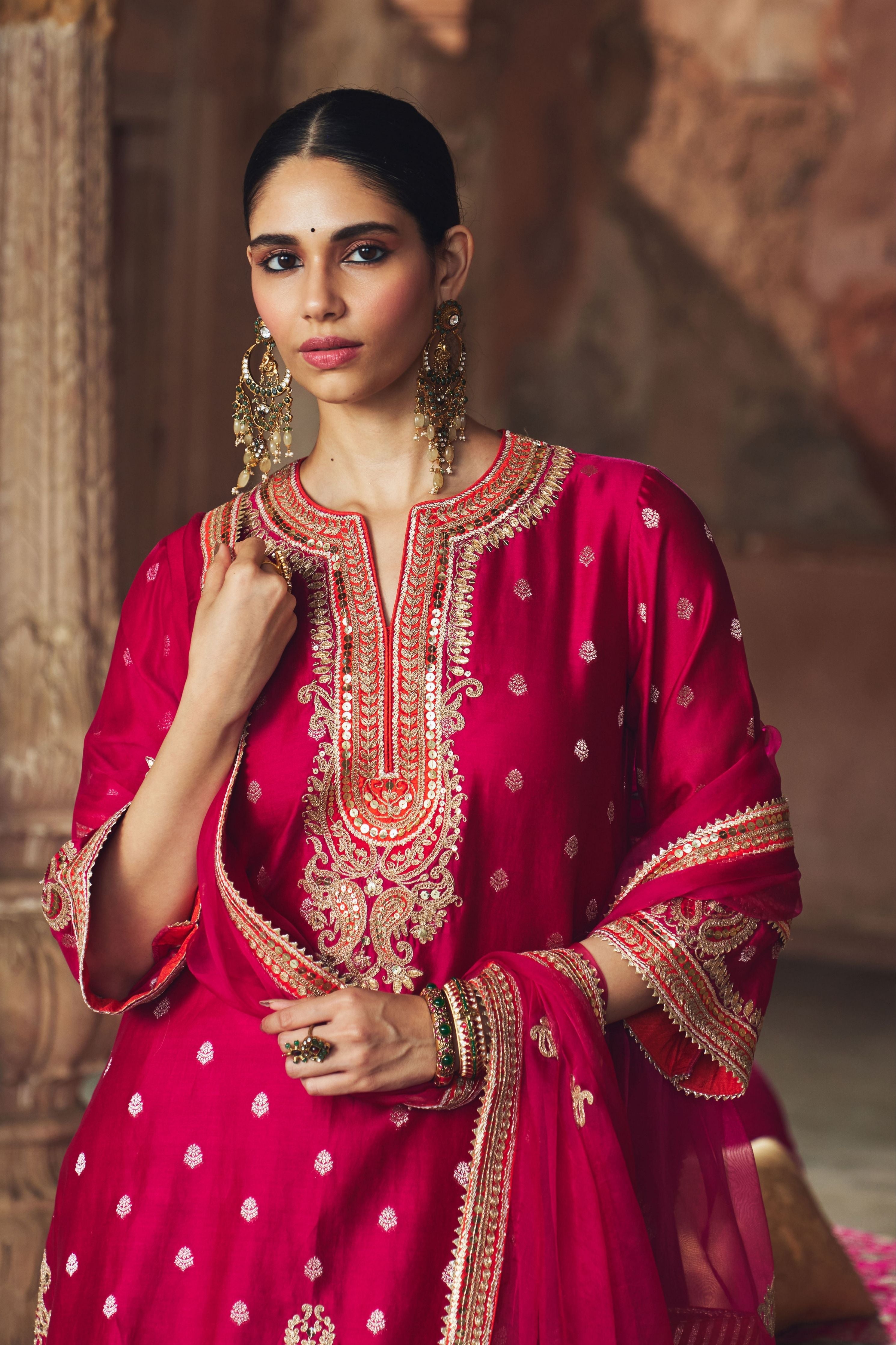 Mehwish  Hotpink Short Kurta With Salwar And Dupatta