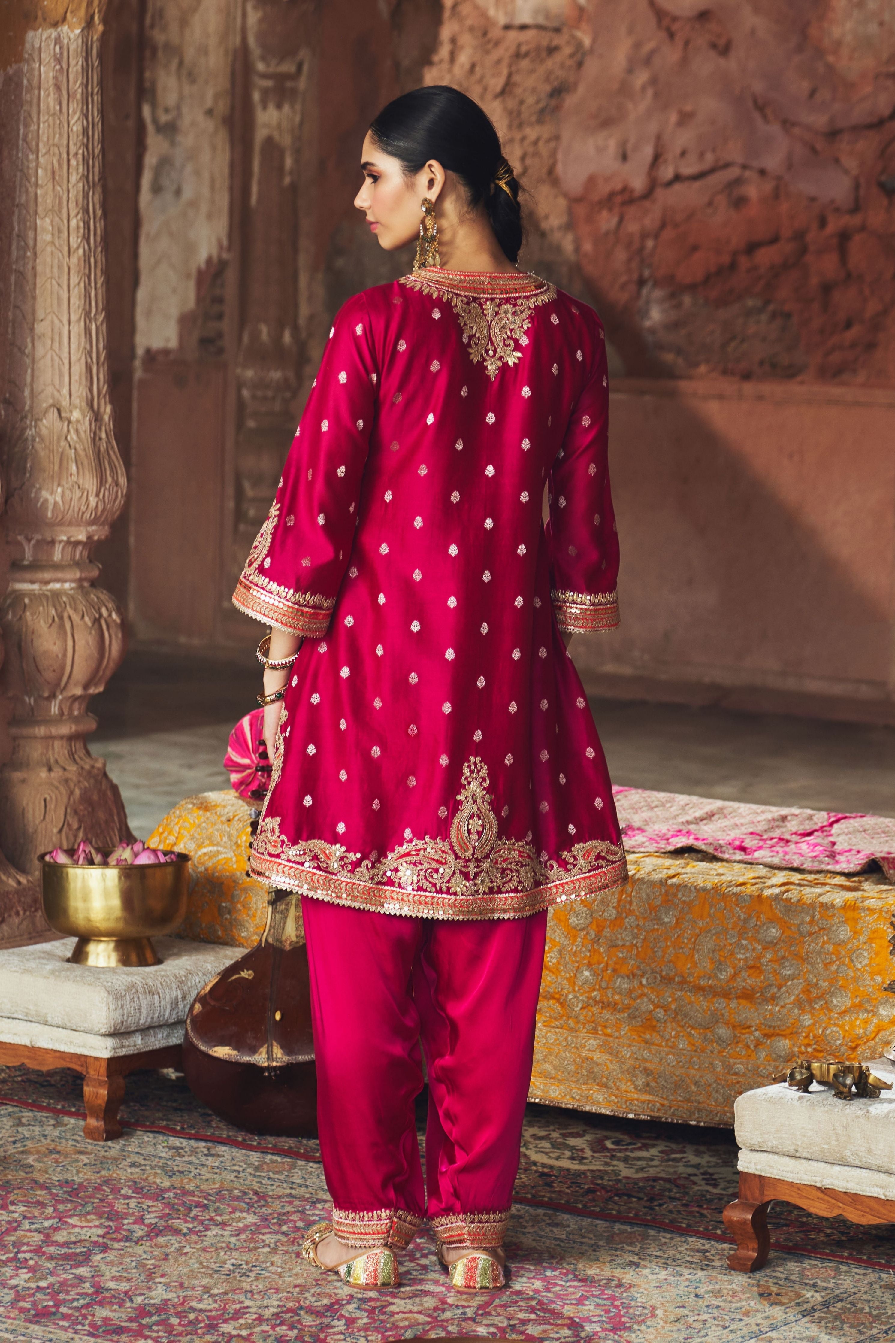 Mehwish  Hotpink Short Kurta With Salwar And Dupatta