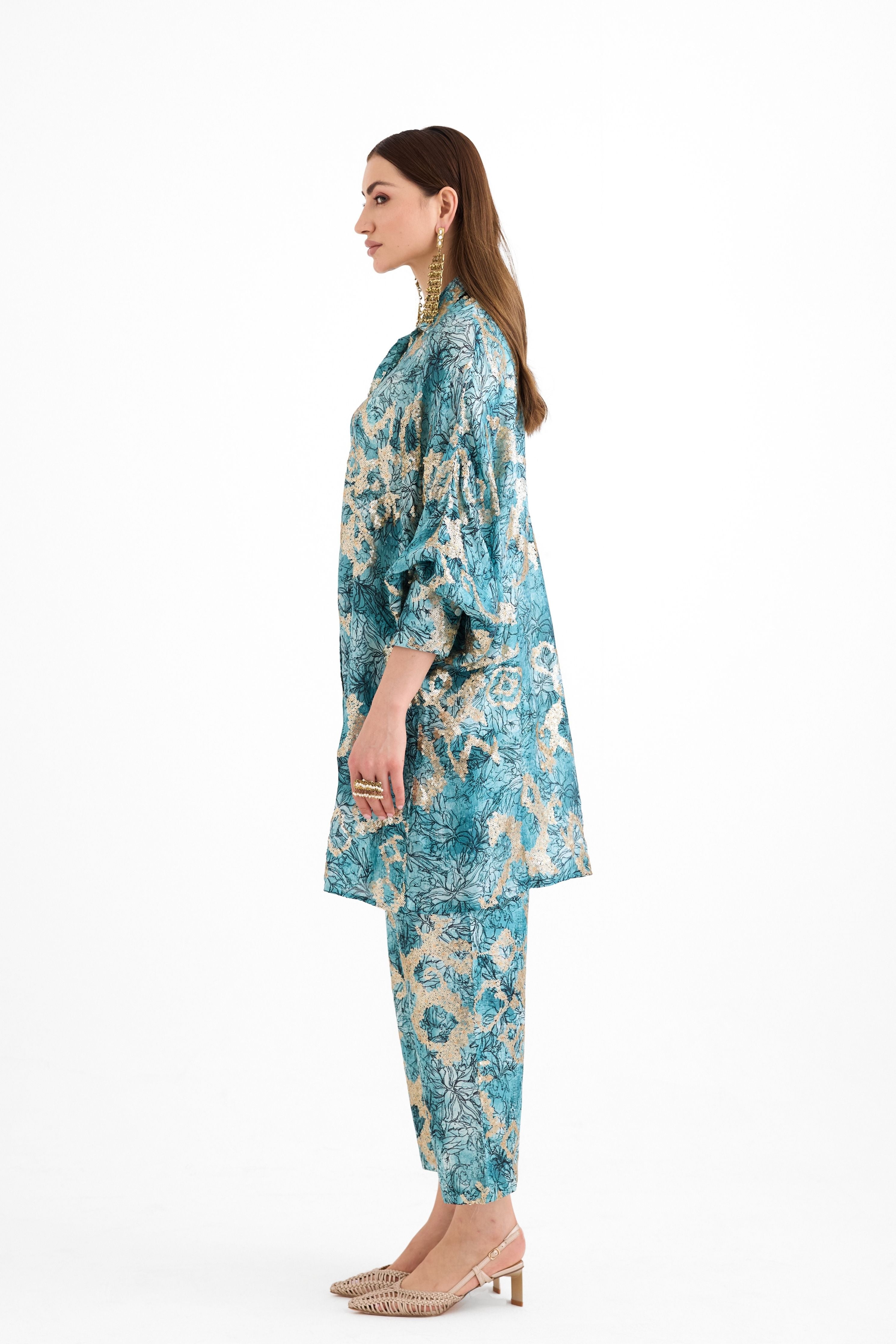 Sequins Cuff Shirt Set
