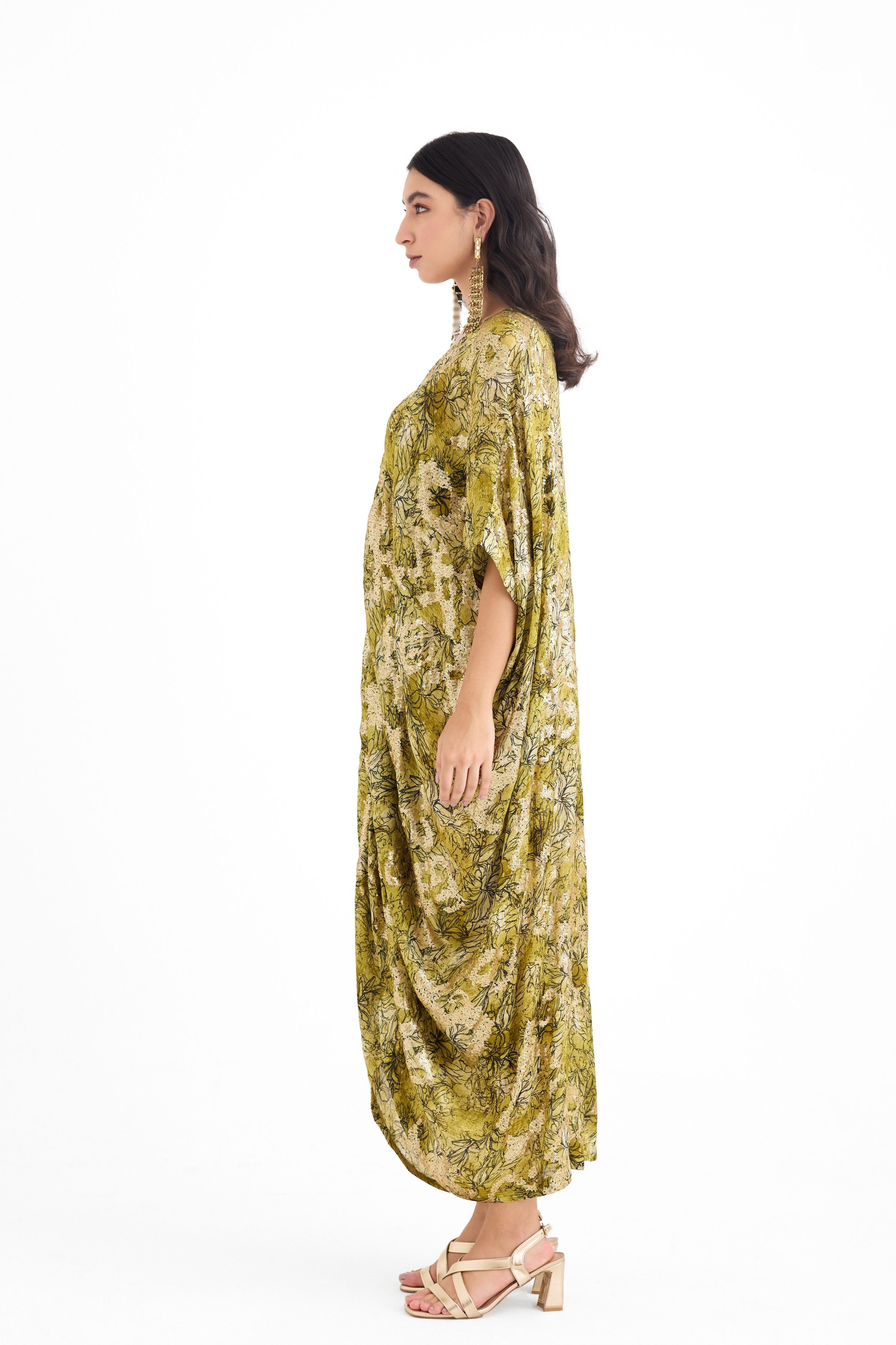 Gold Sequins Drawstring Kaftan