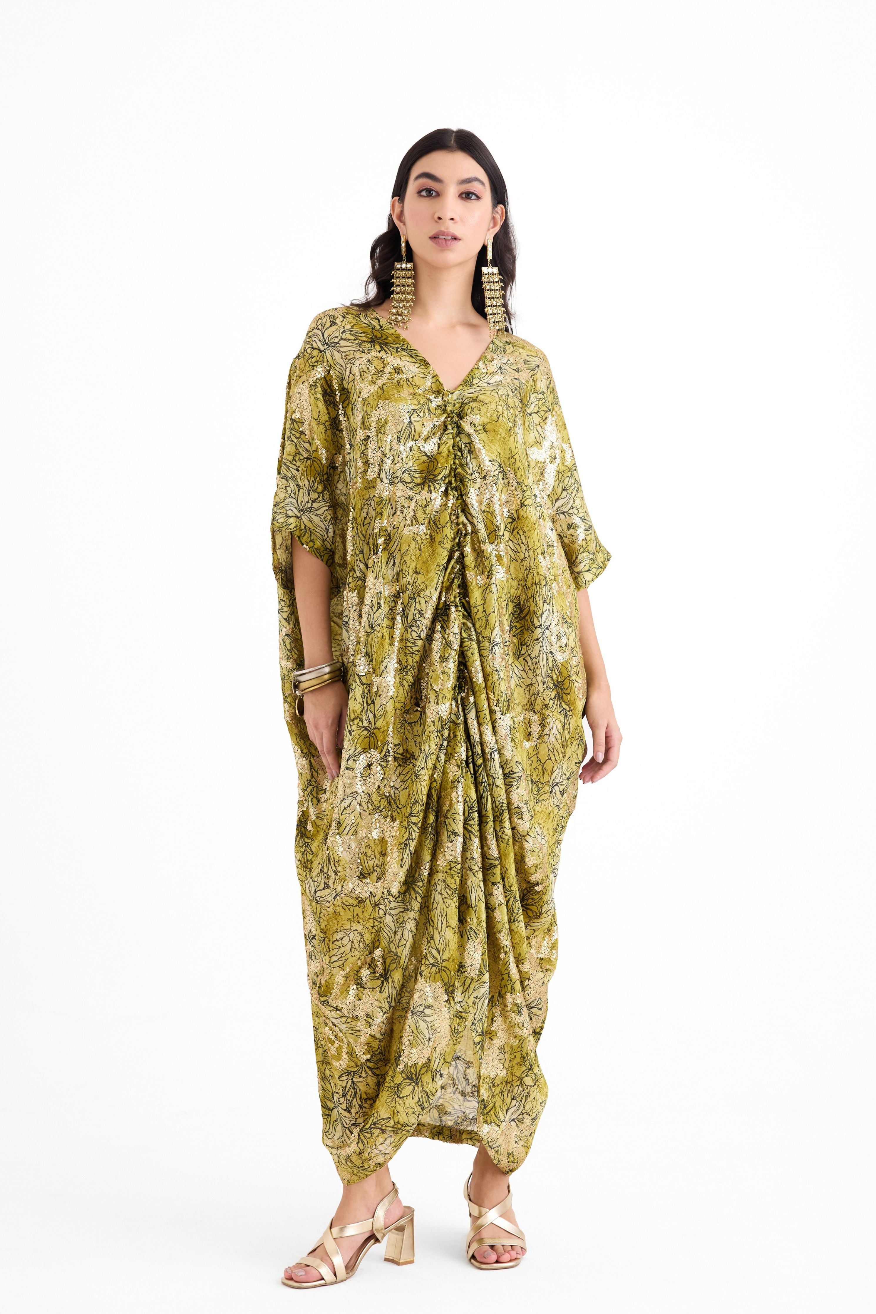 Gold Sequins Drawstring Kaftan