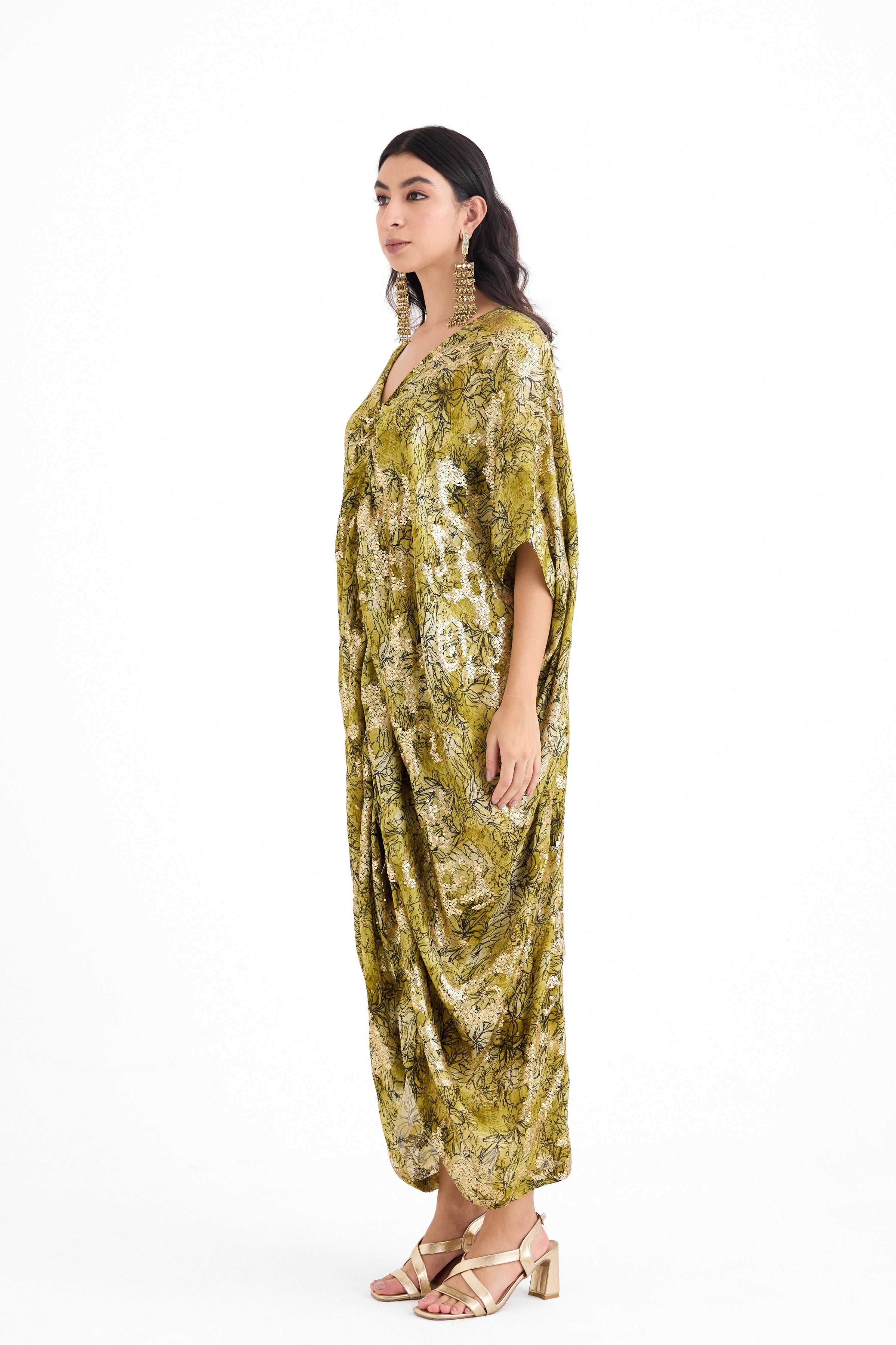 Gold Sequins Drawstring Kaftan