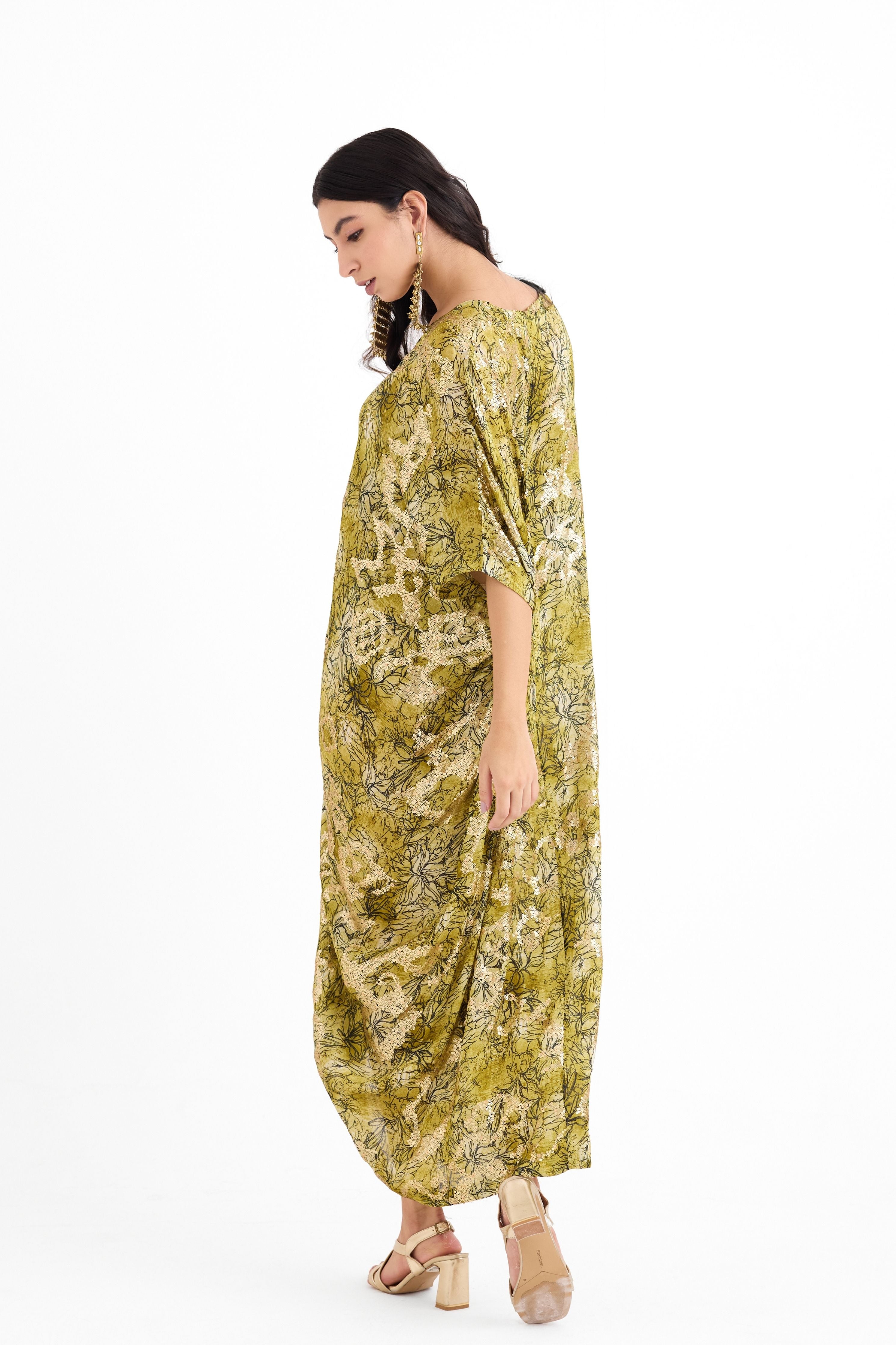 Gold Sequins Drawstring Kaftan