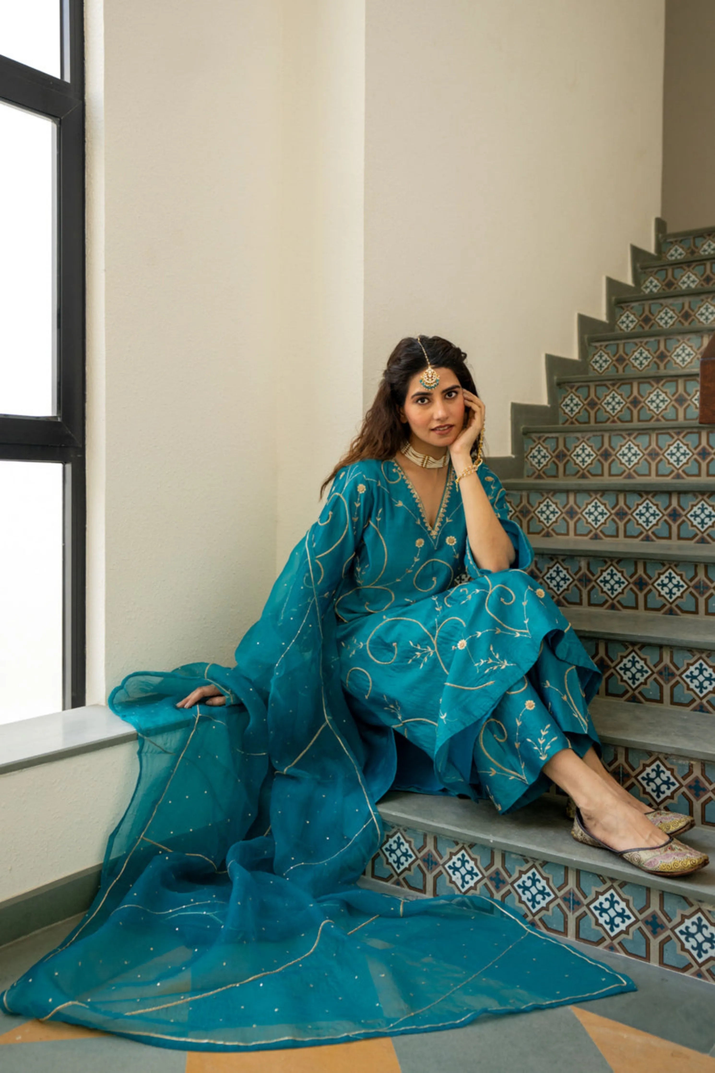 Firozi Moti Jaal A-Line Kurta Set