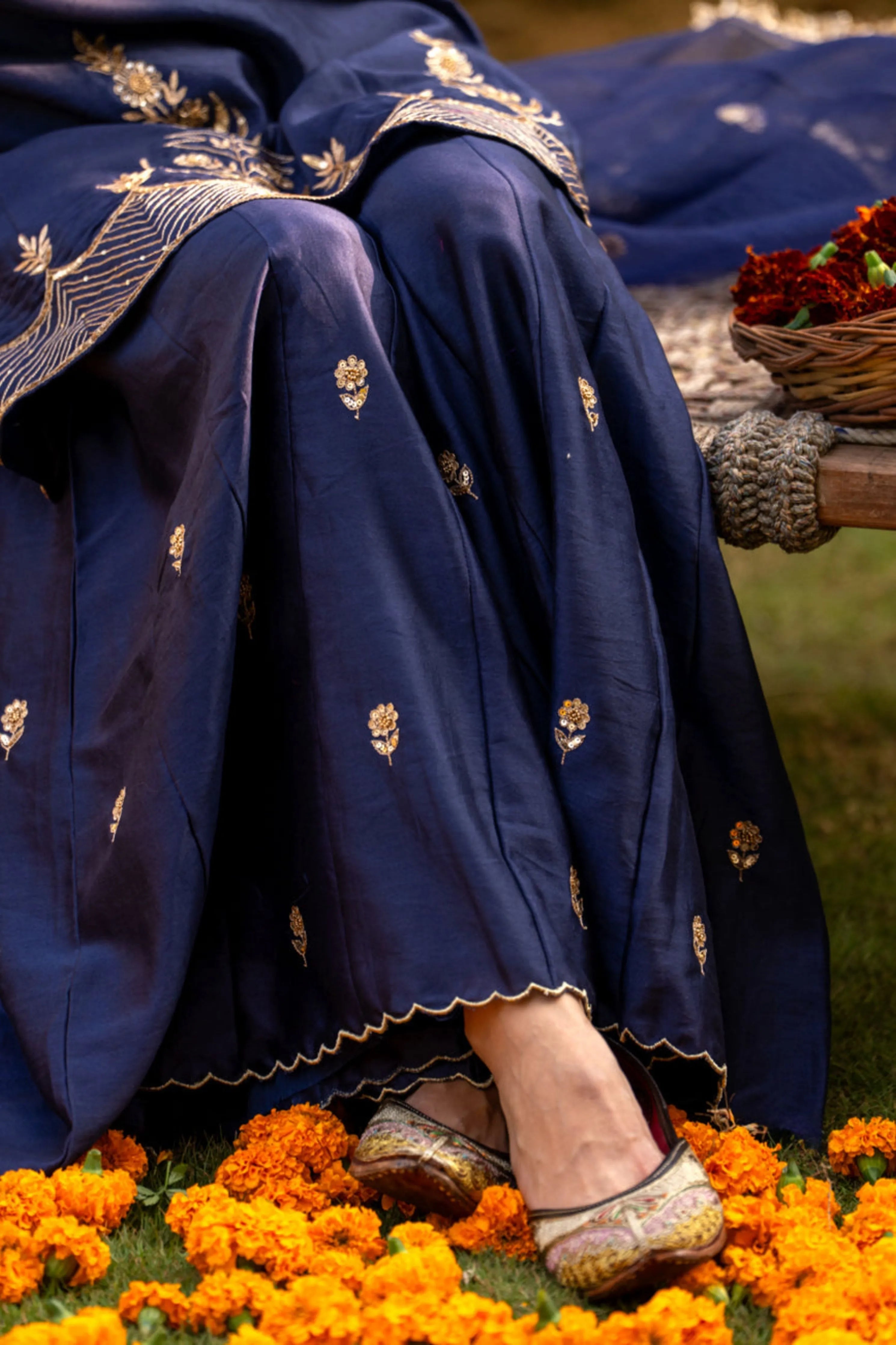 Midnight Blue Boota Aari Sharara Set