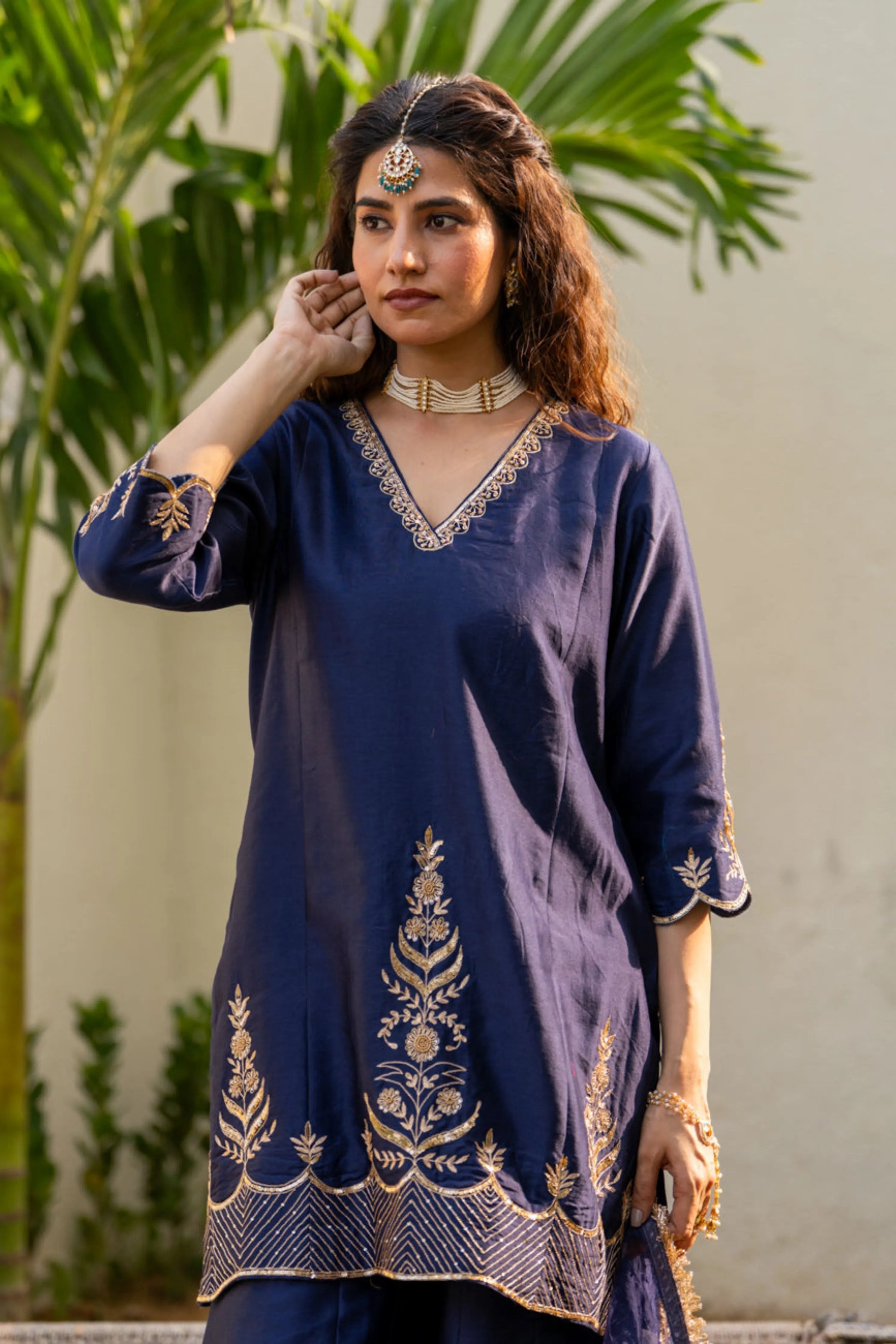 Midnight Blue Boota Aari Sharara Set
