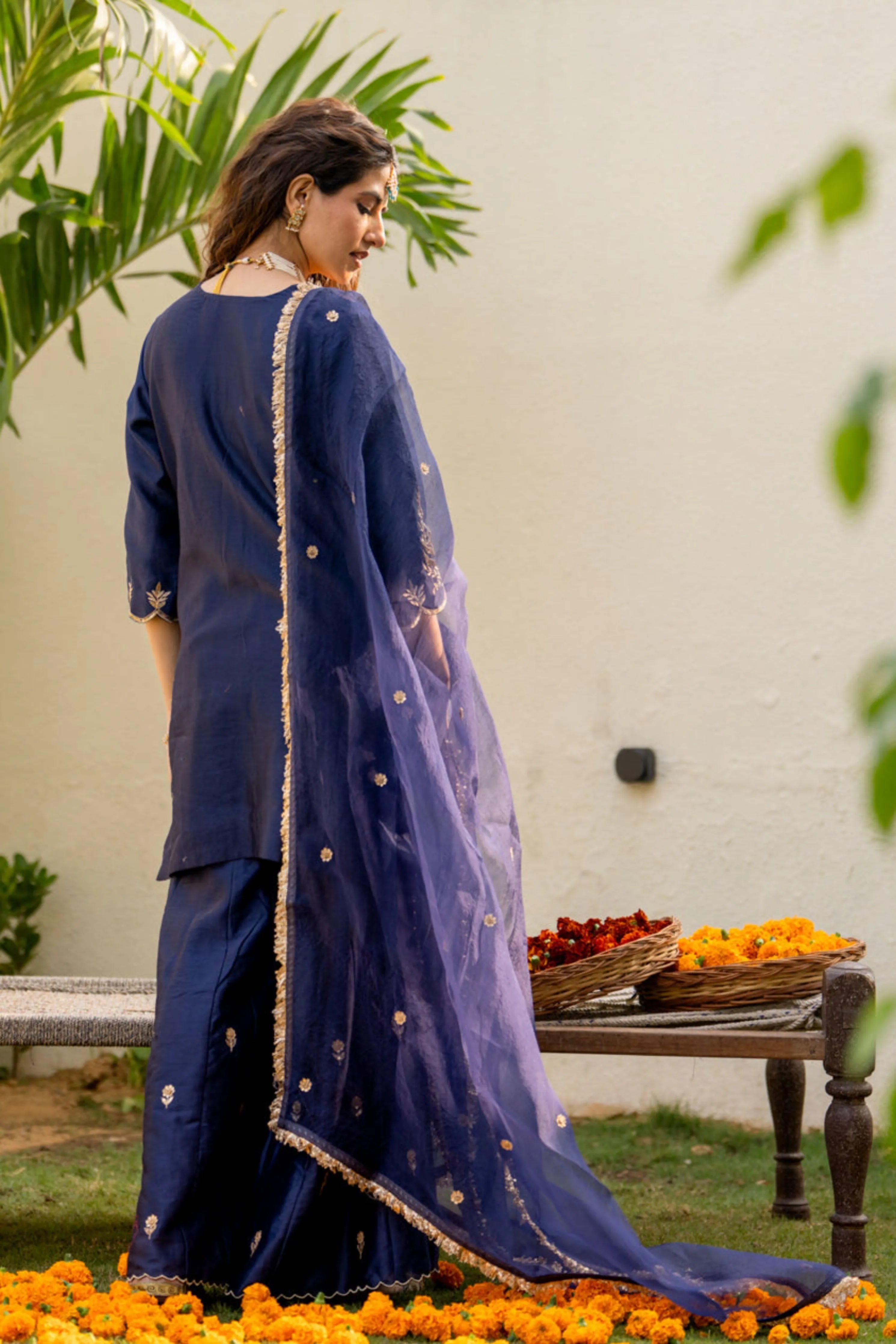 Midnight Blue Boota Aari Sharara Set