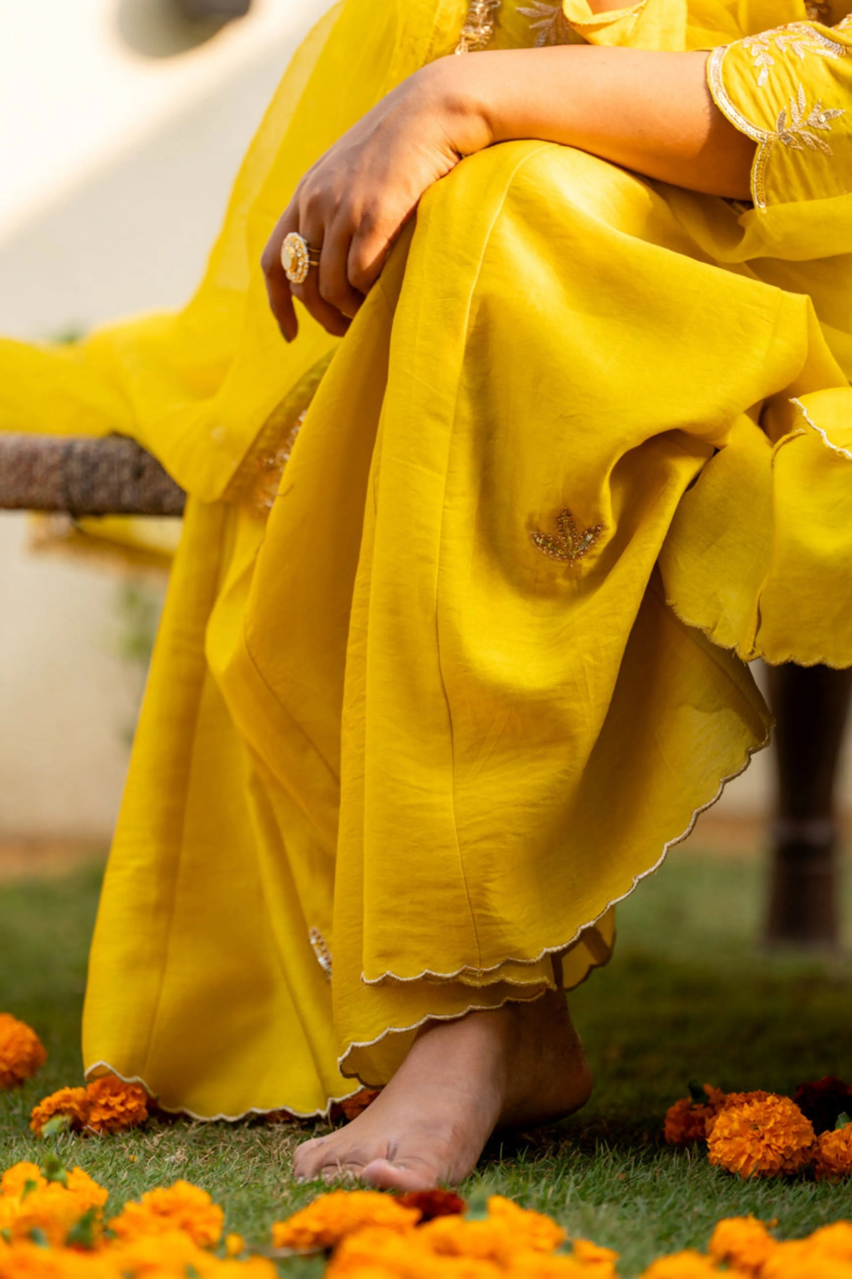 Lime Mustard Boota Aari Sharara