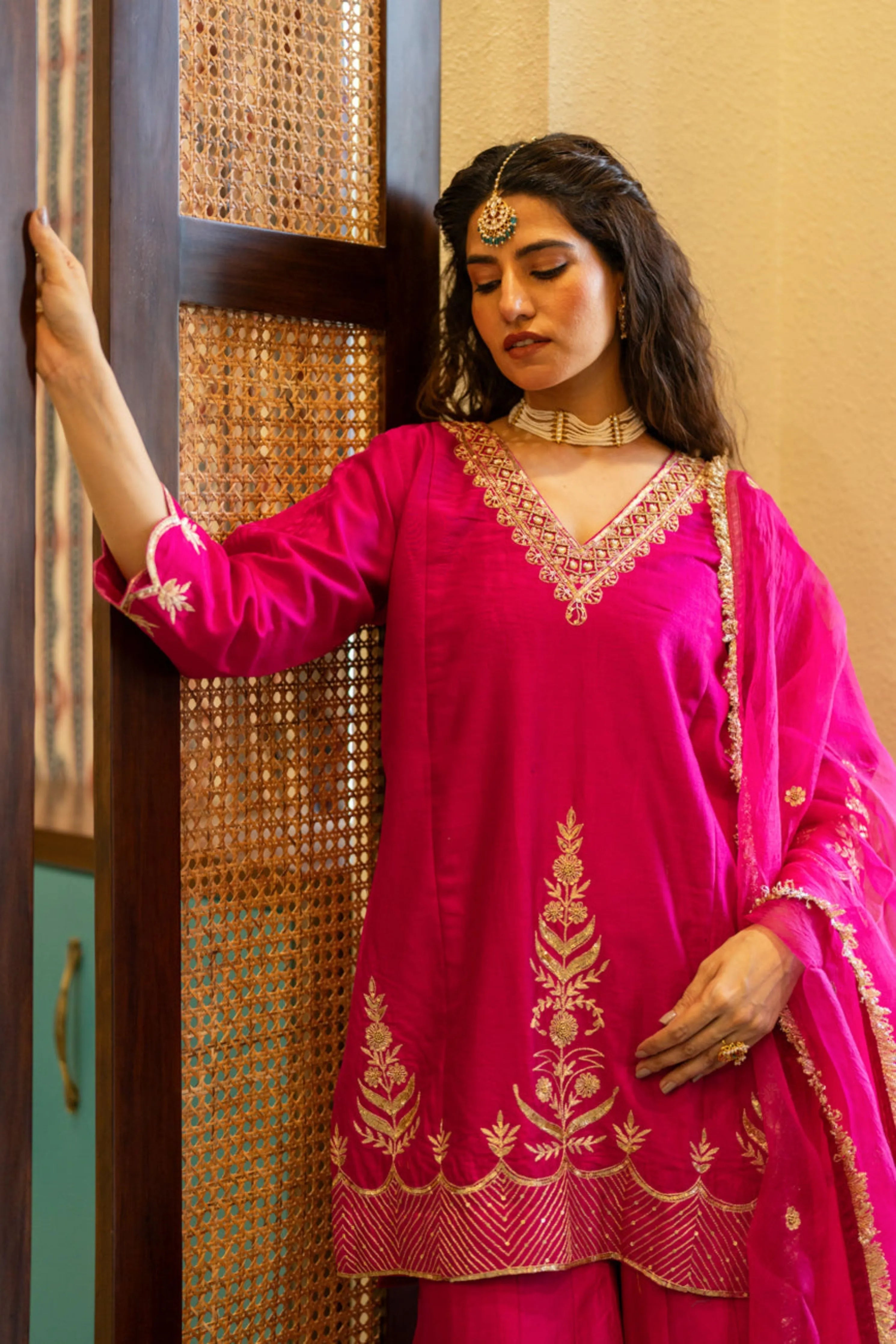 Pink Boota Aari Sharara Set
