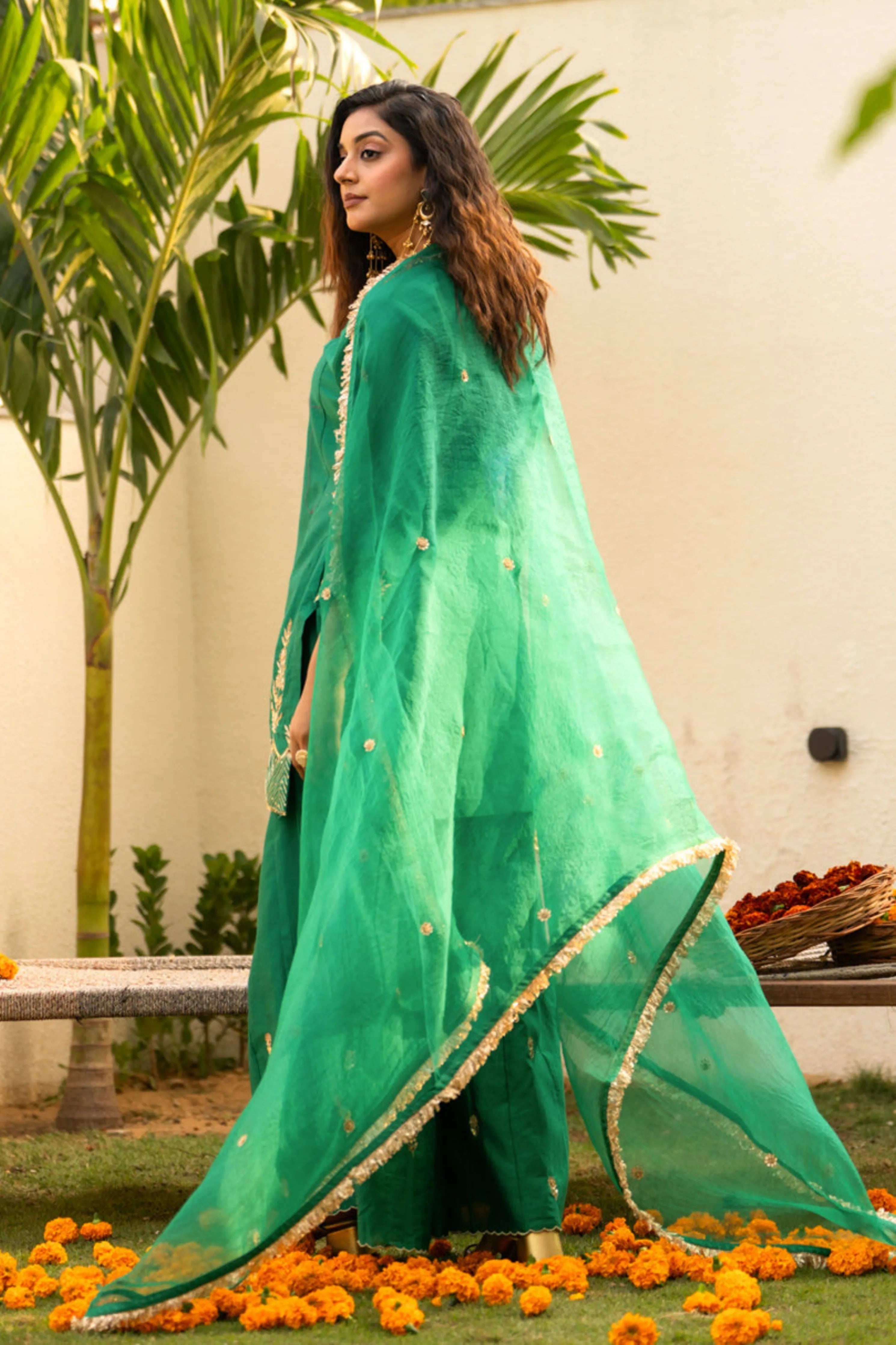 Green Boota Aari Sharara Set