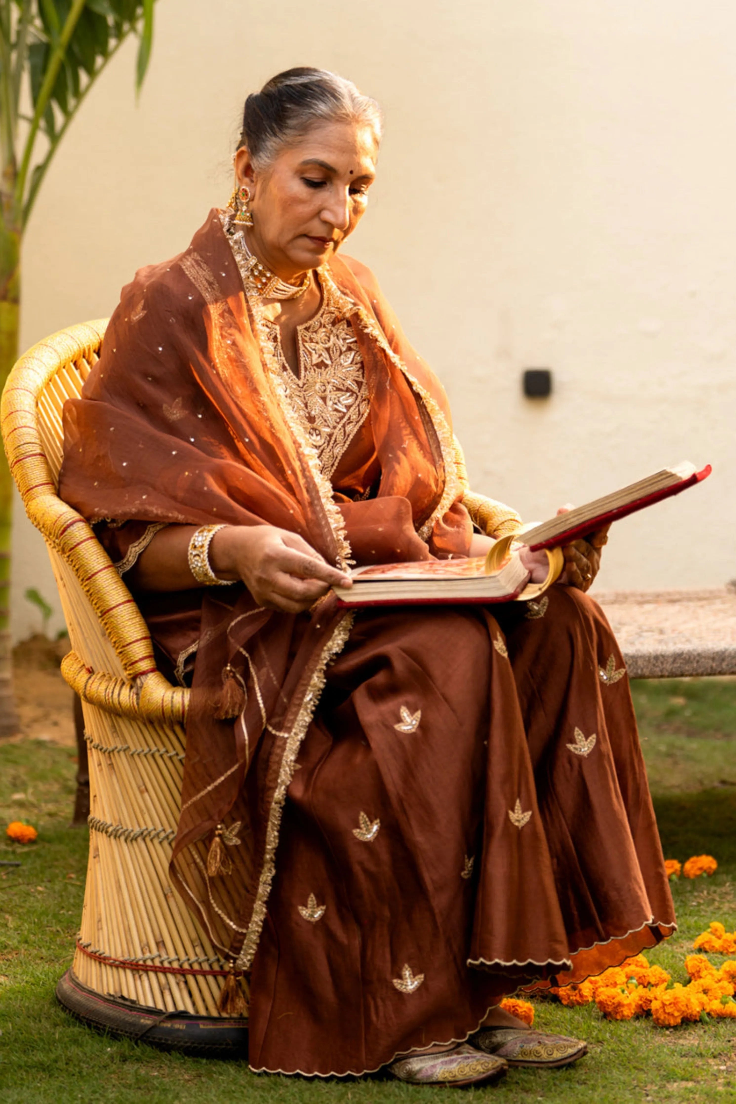 Brown Moti Daman Sharara Set