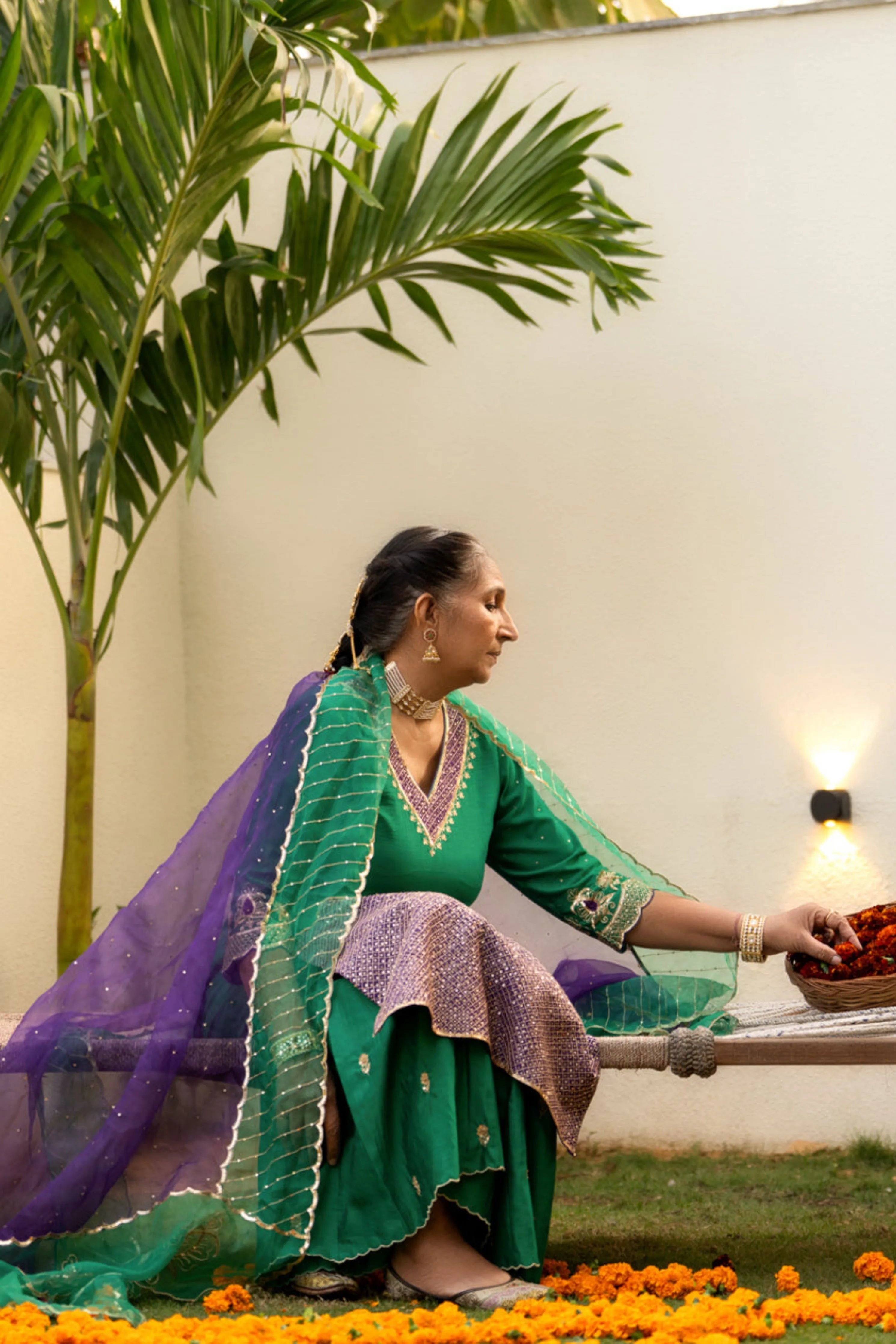 Green Aari Sequinns Sharara Set