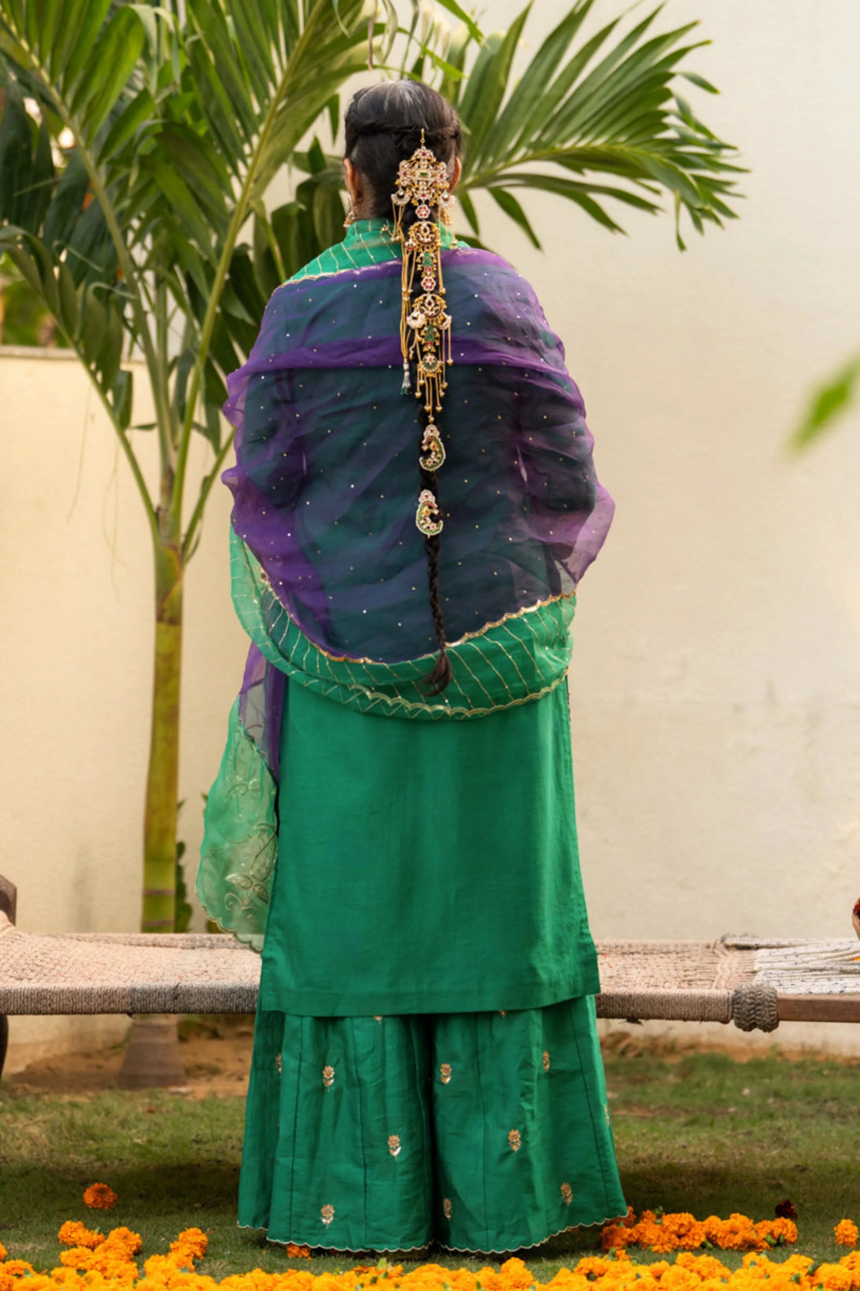 Green Aari Sequinns Sharara Set