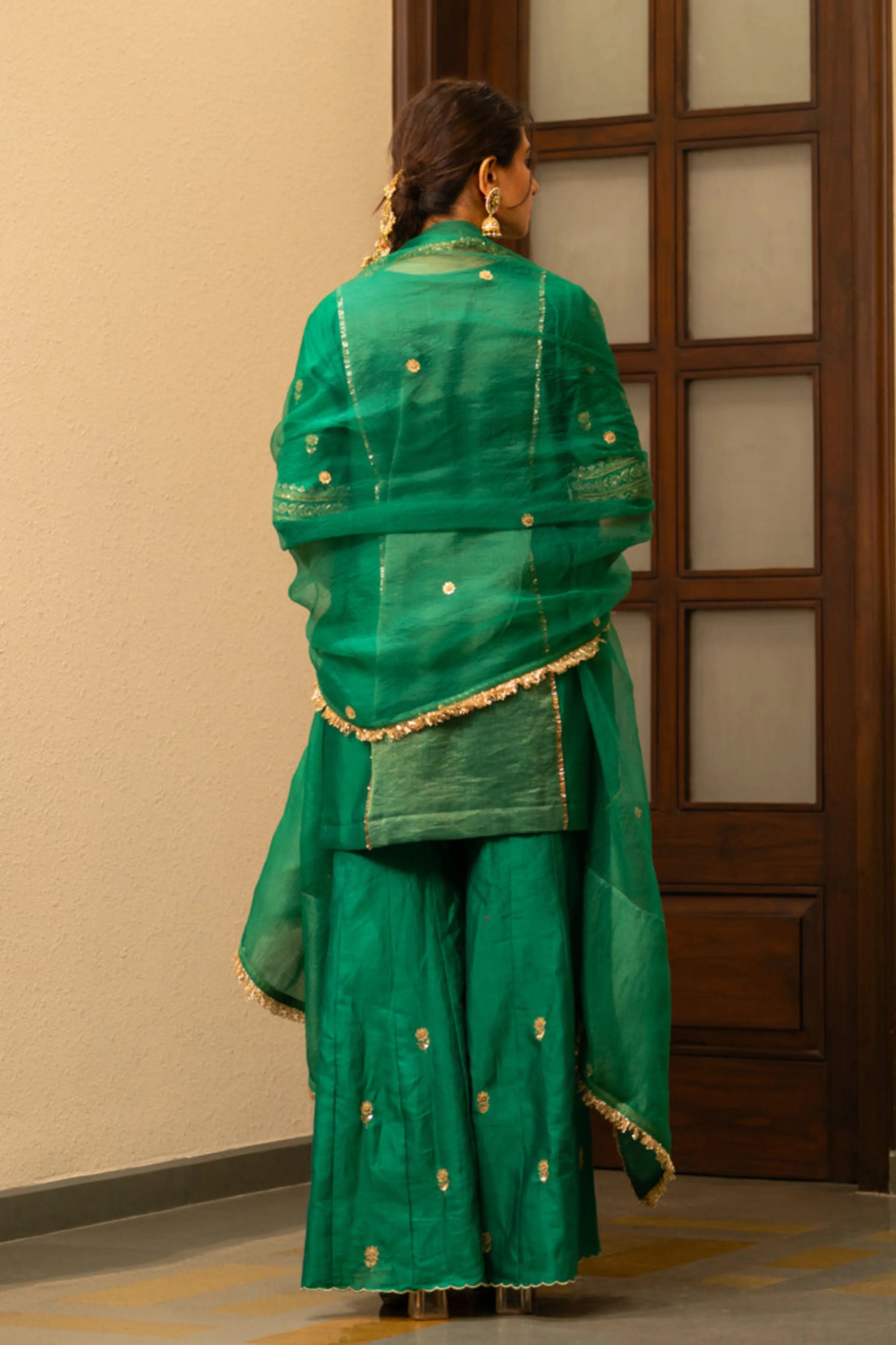 Green Moti Daman Sharara Set