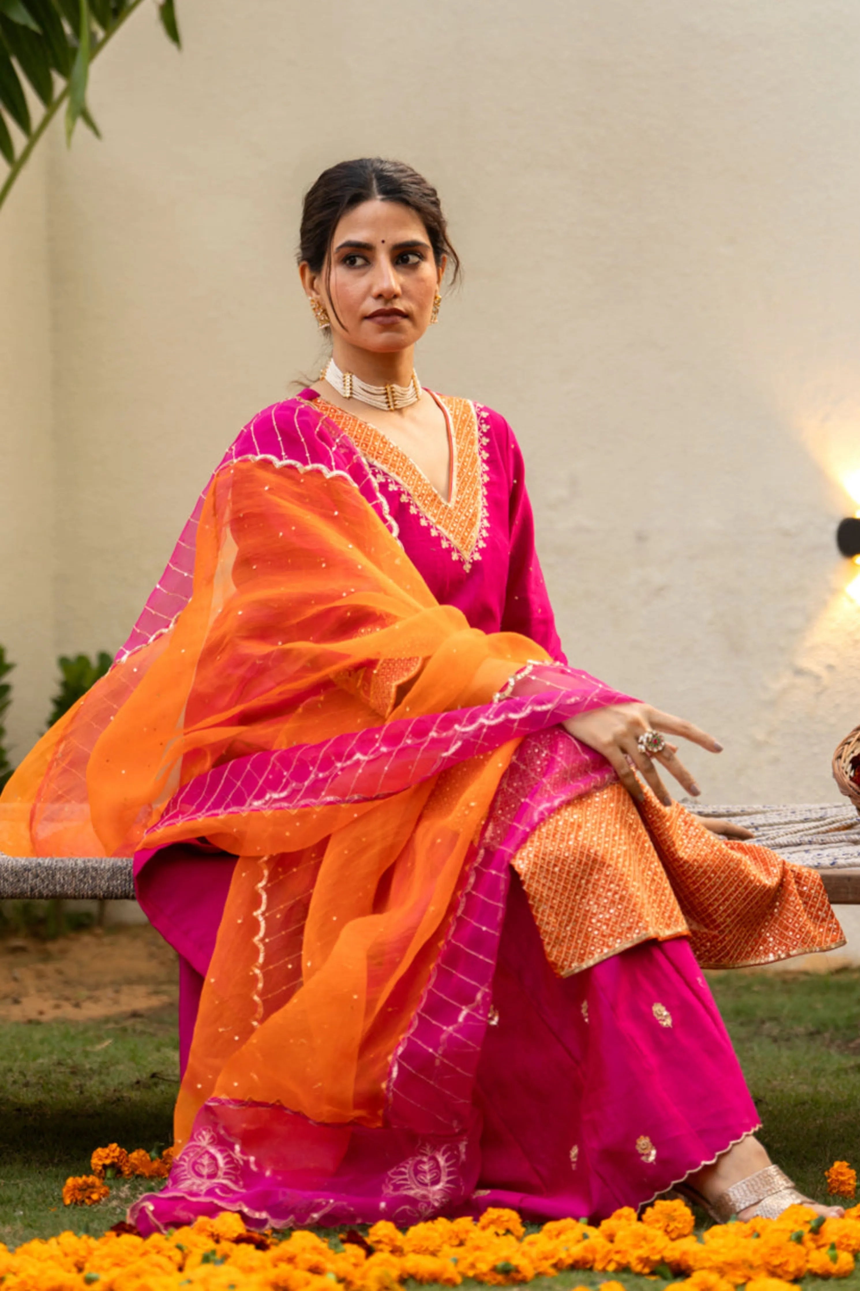 Pink Aari Sequinns Kurta Set