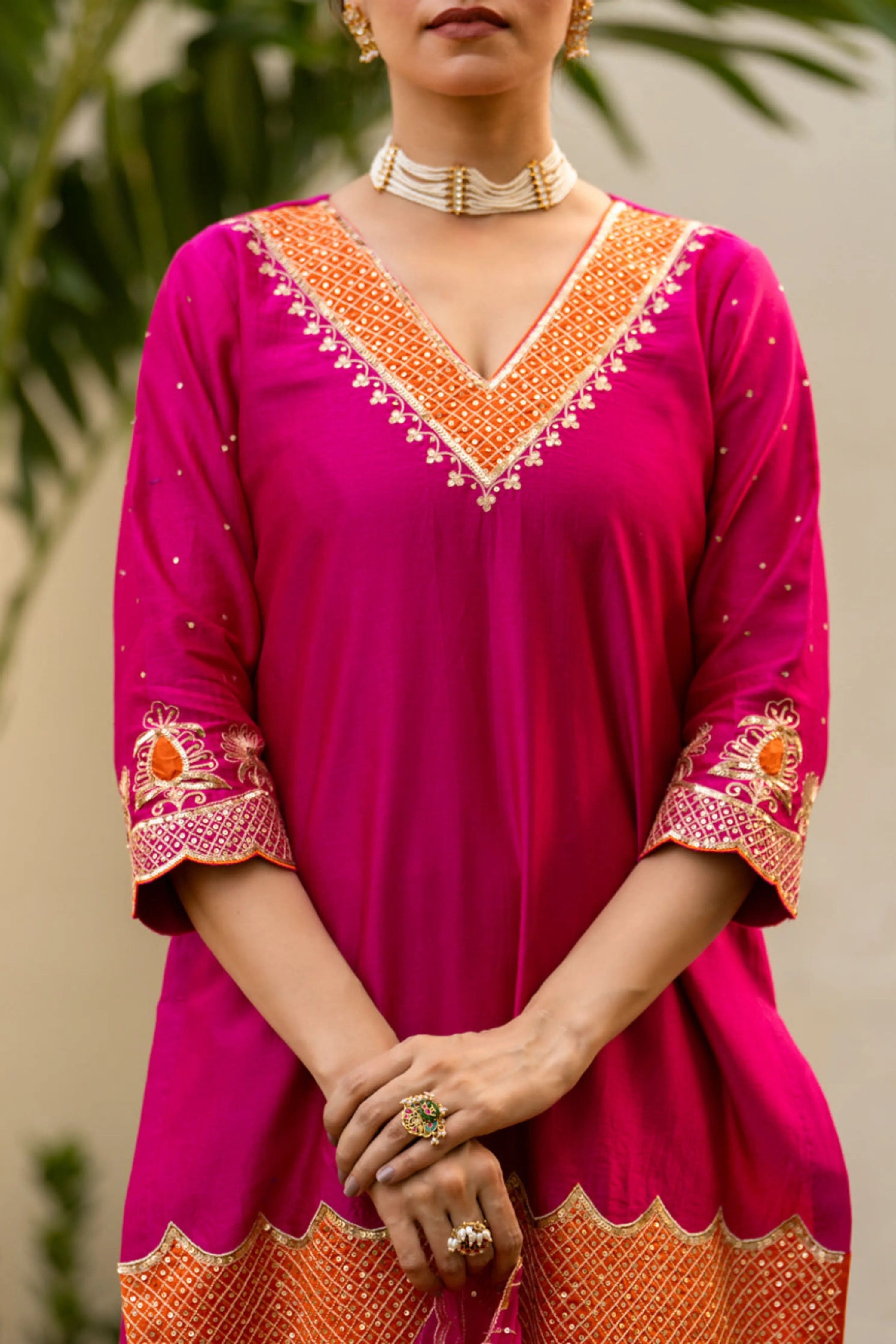 Pink Aari Sequinns Kurta Set