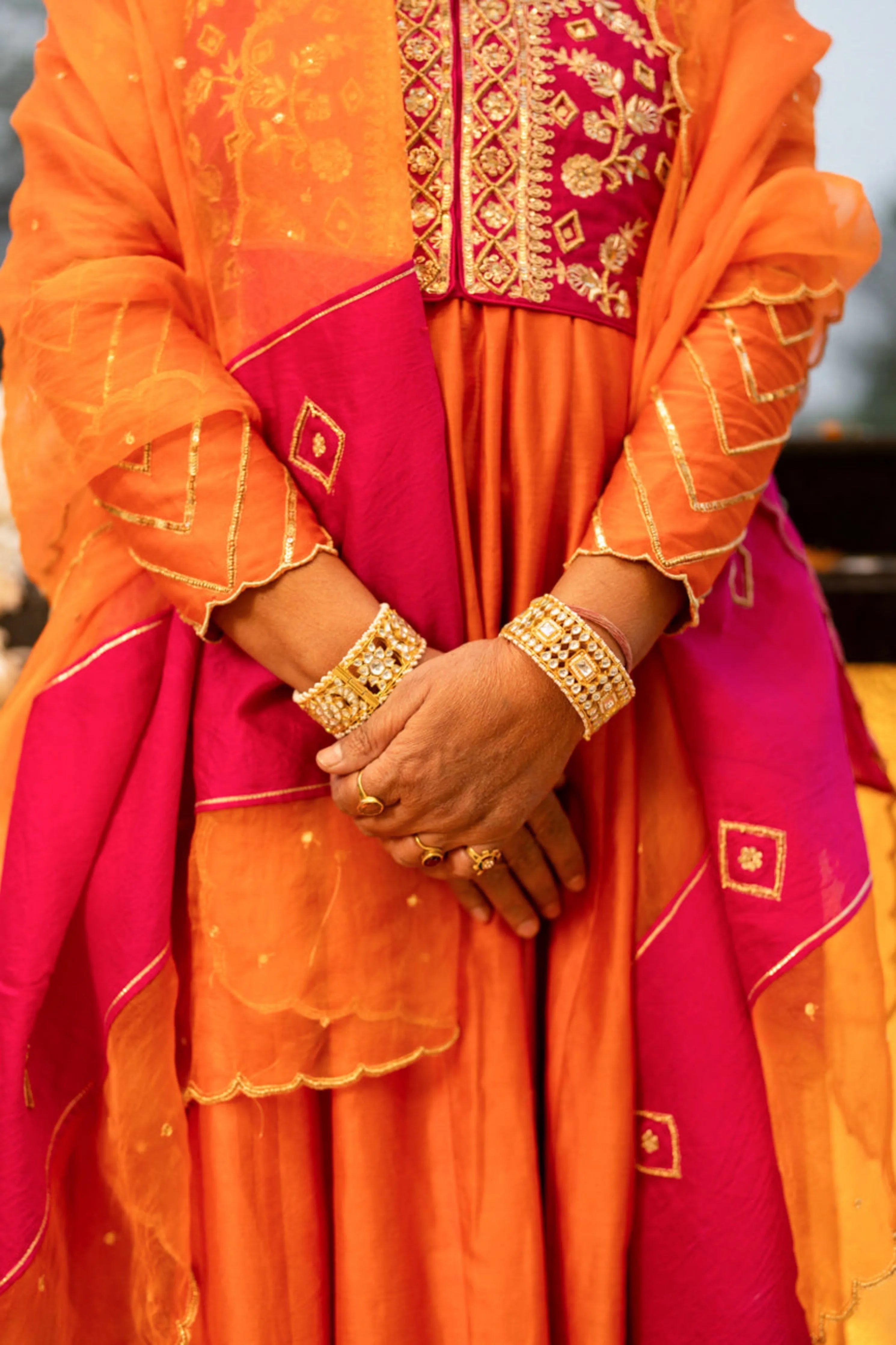 Orange & Pink Anarkali Set