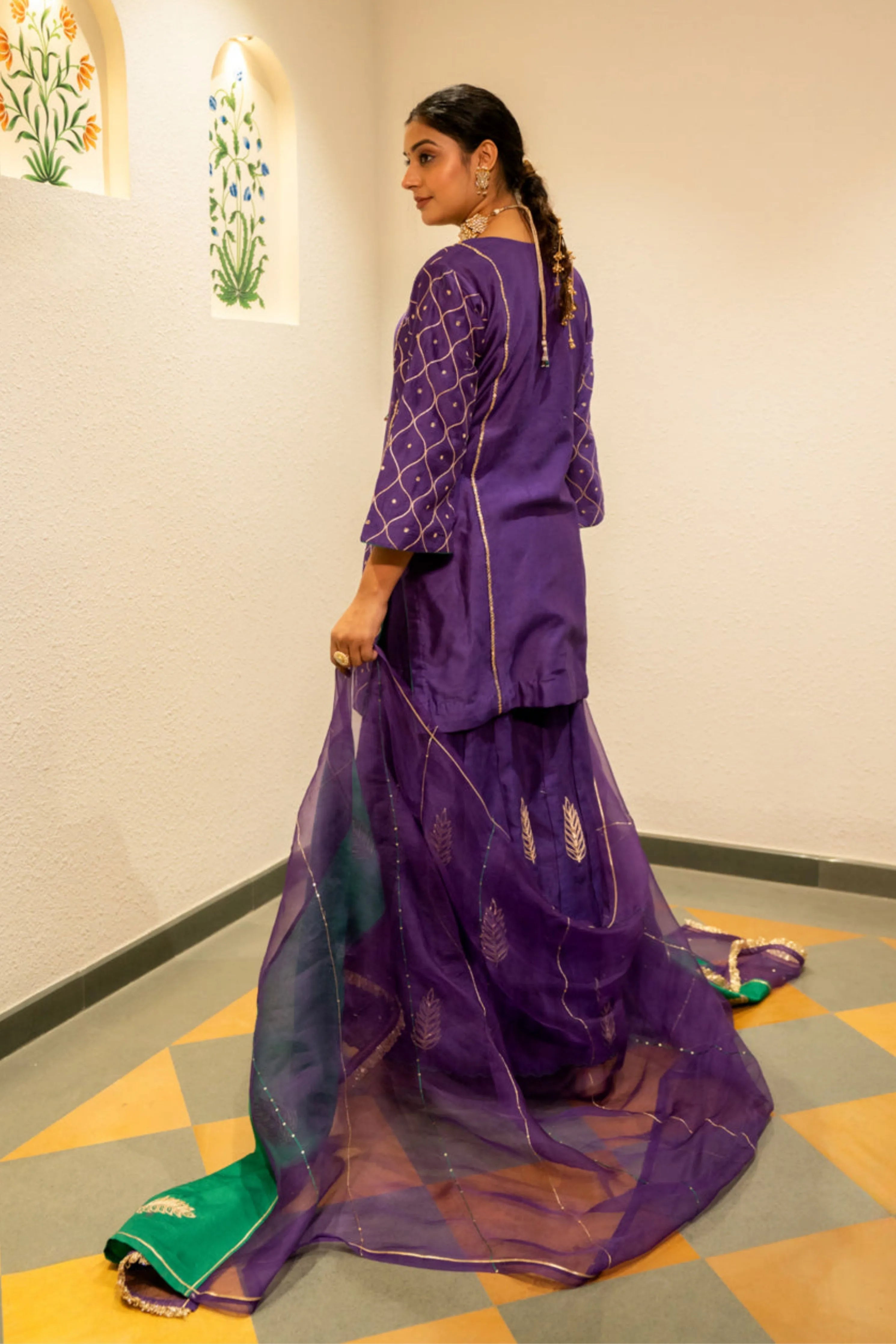 Purple Metallic Sharara Set