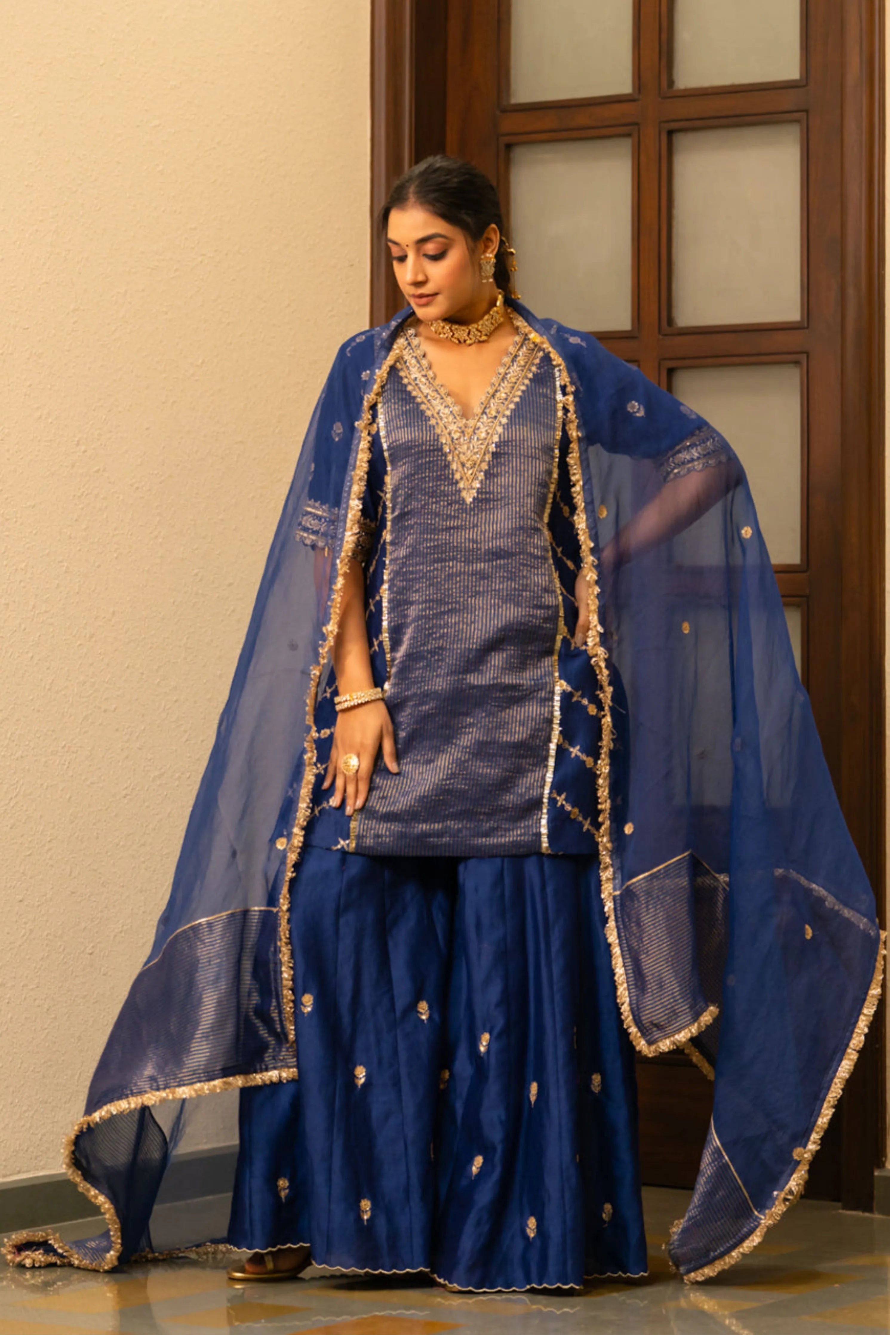 Blue Moti Sharara Set