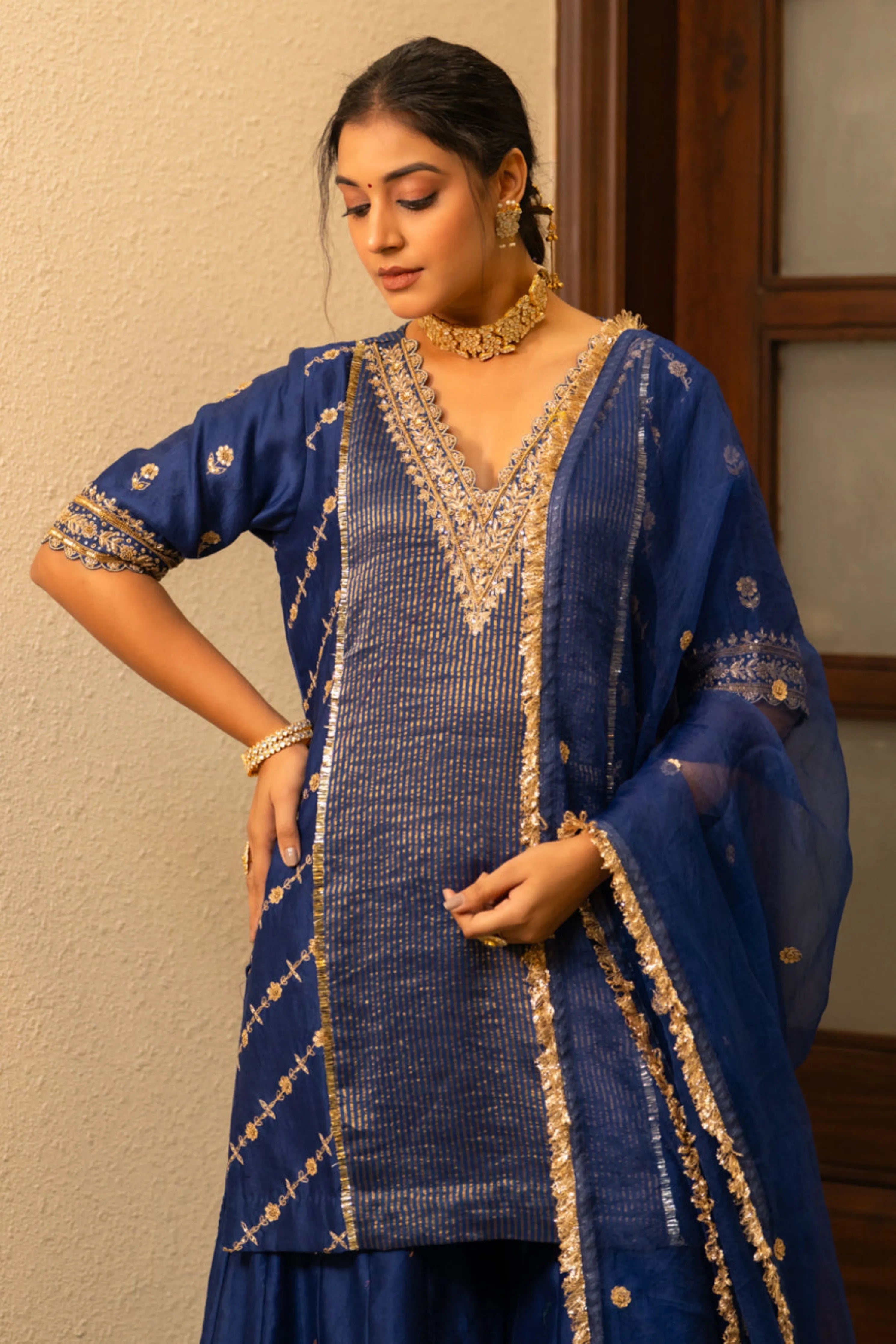 Blue Moti Sharara Set