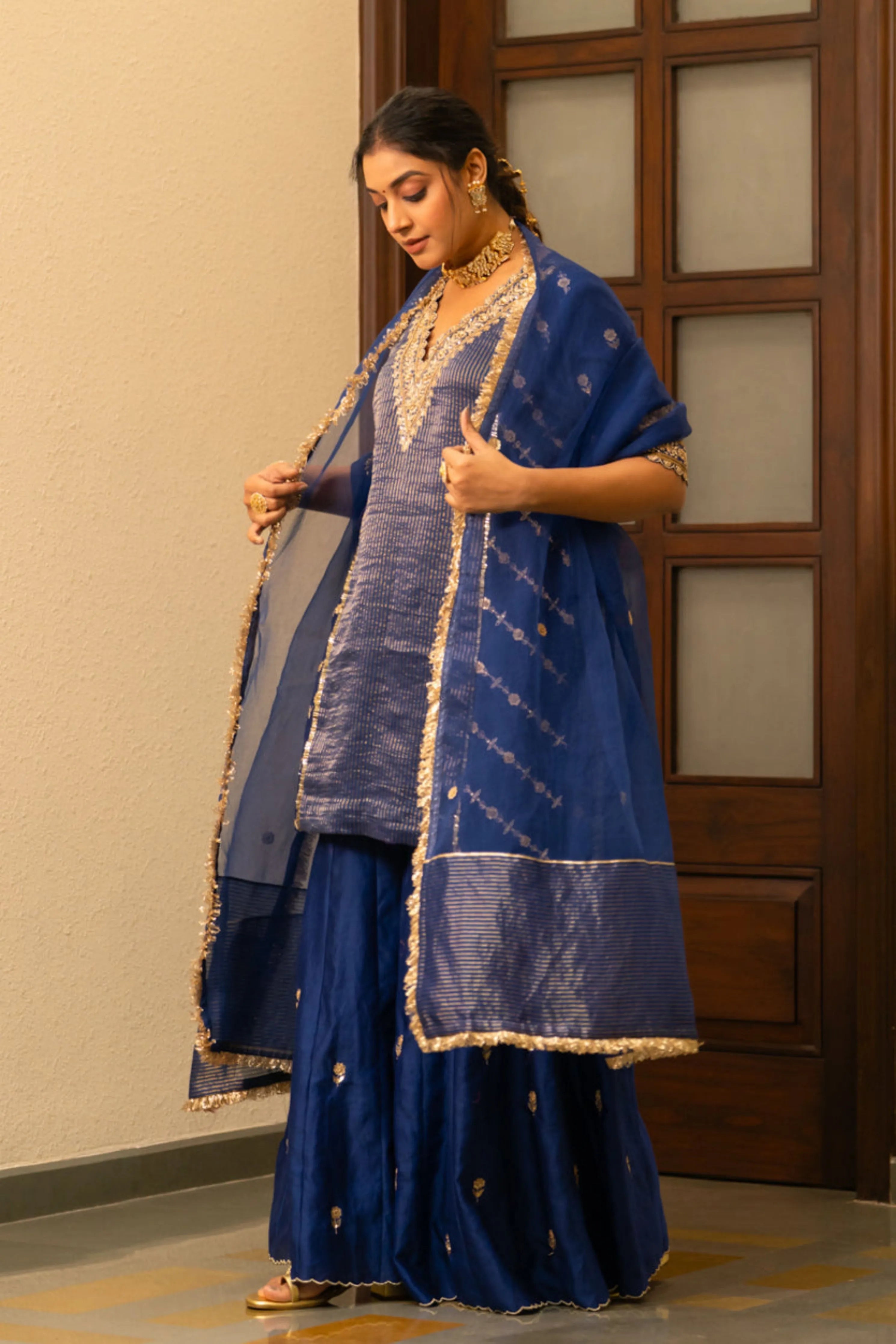 Blue Moti Sharara Set