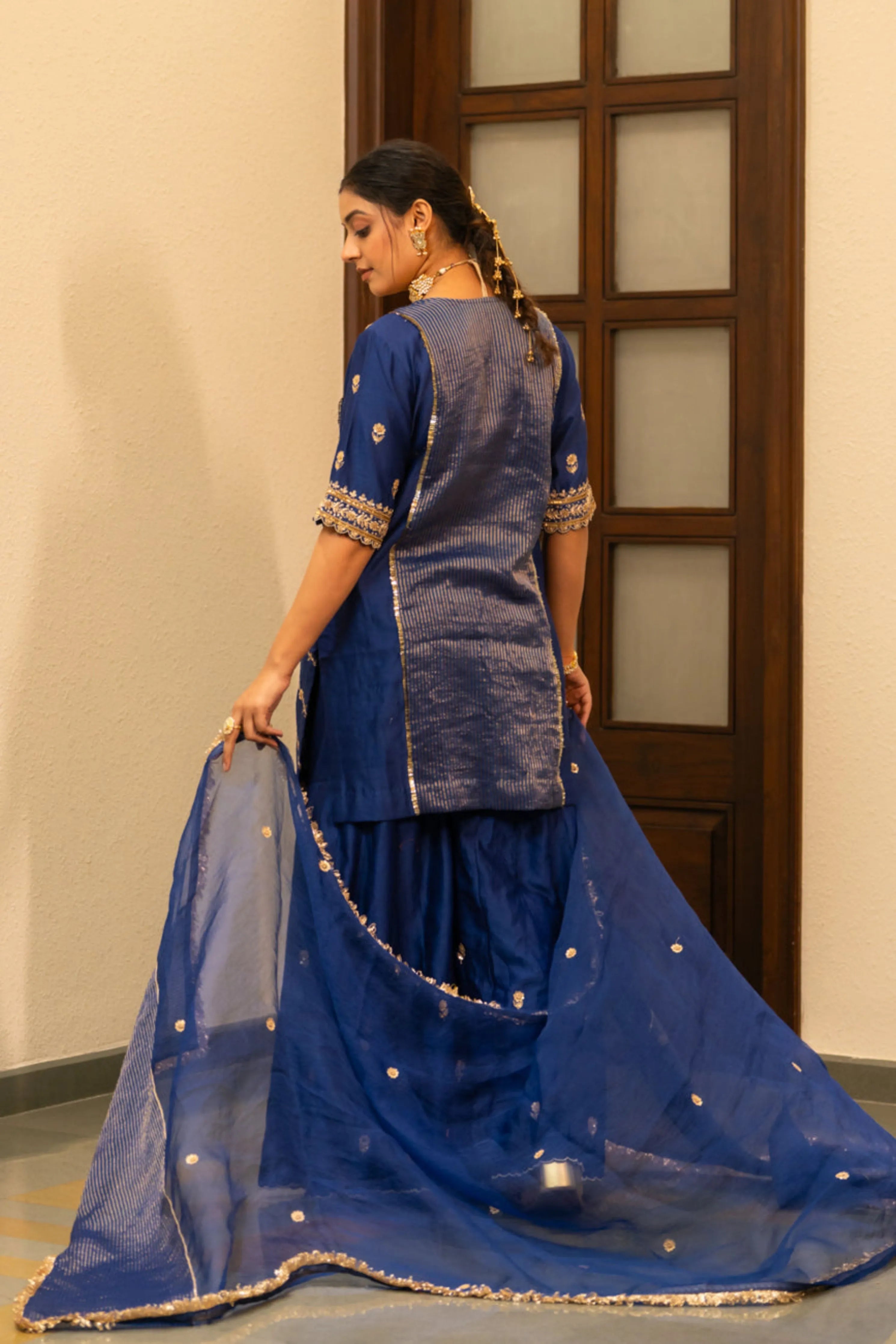 Blue Moti Sharara Set