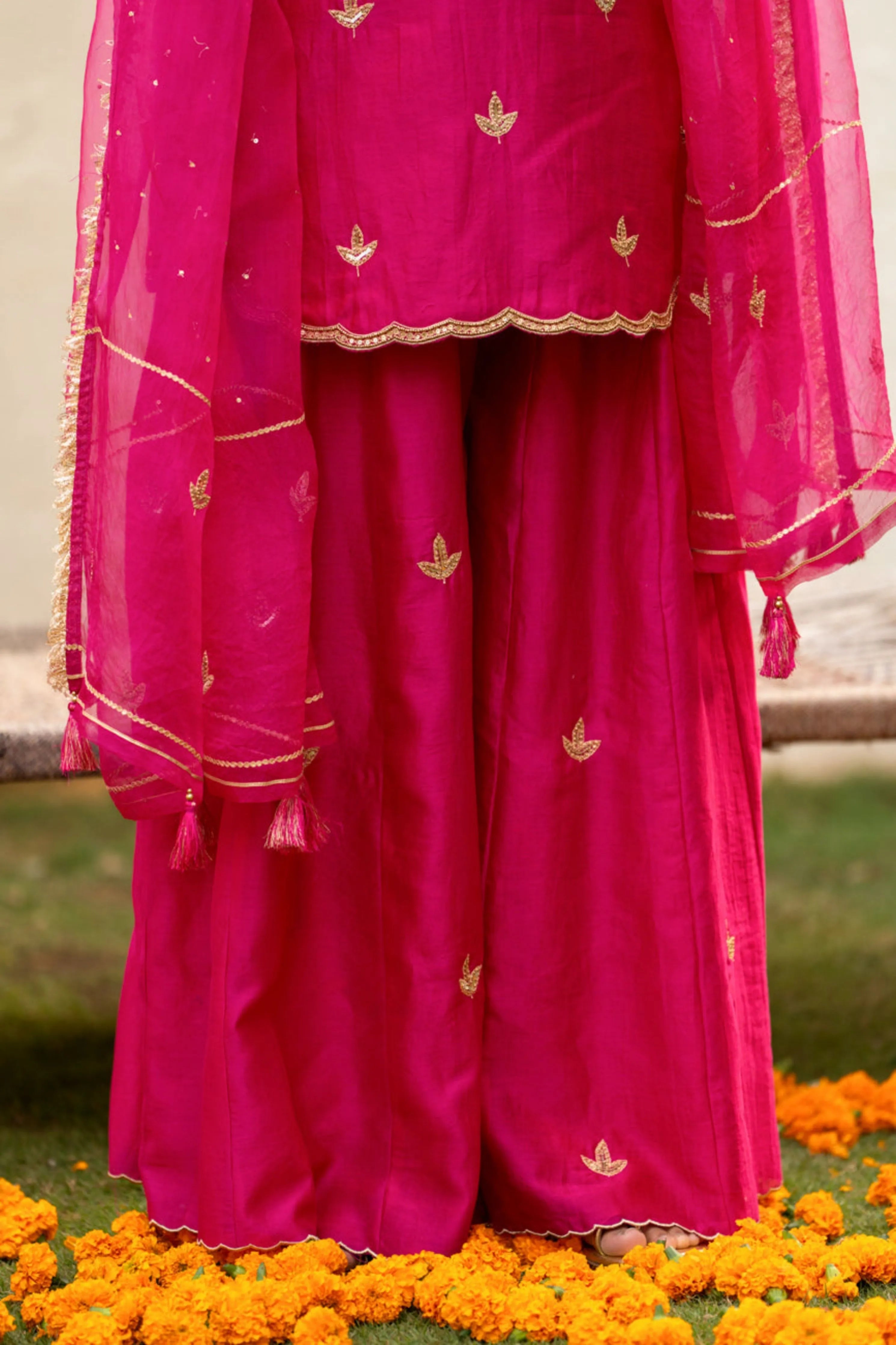 Pink Moti Daman Sharara Set