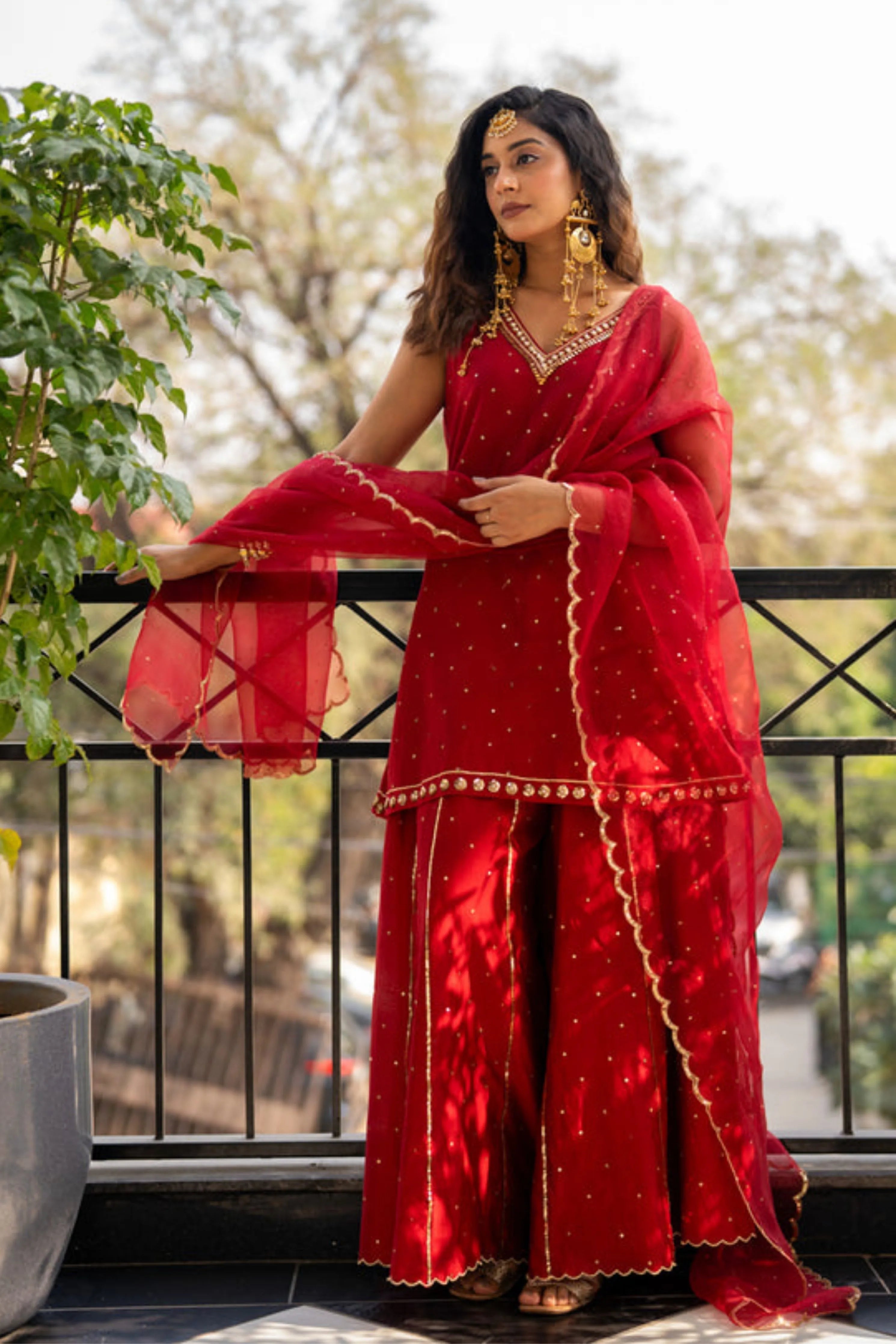 Deep Maroon Sequinns Sharara Set
