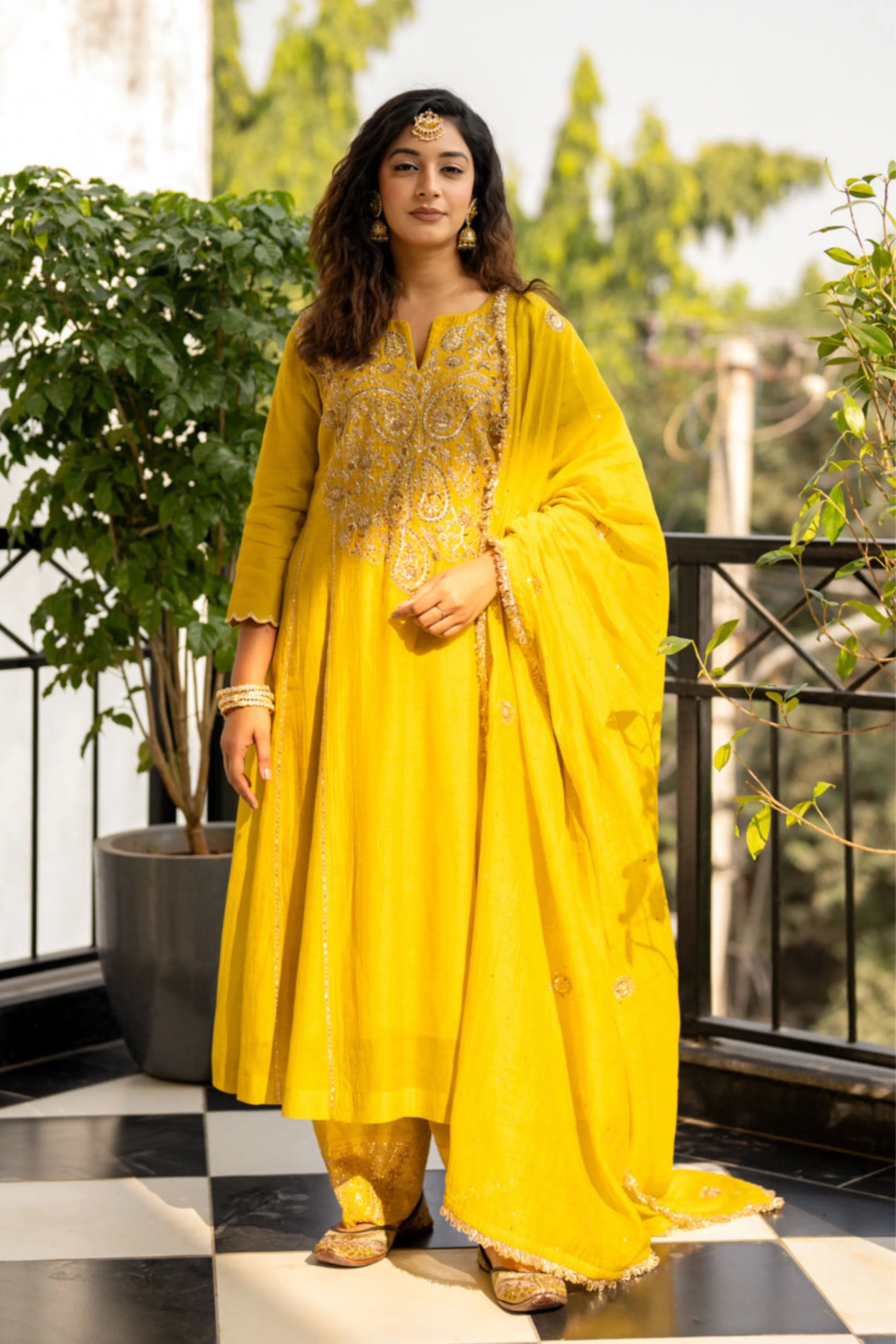 Lime Mustard A-Line Kurta Set