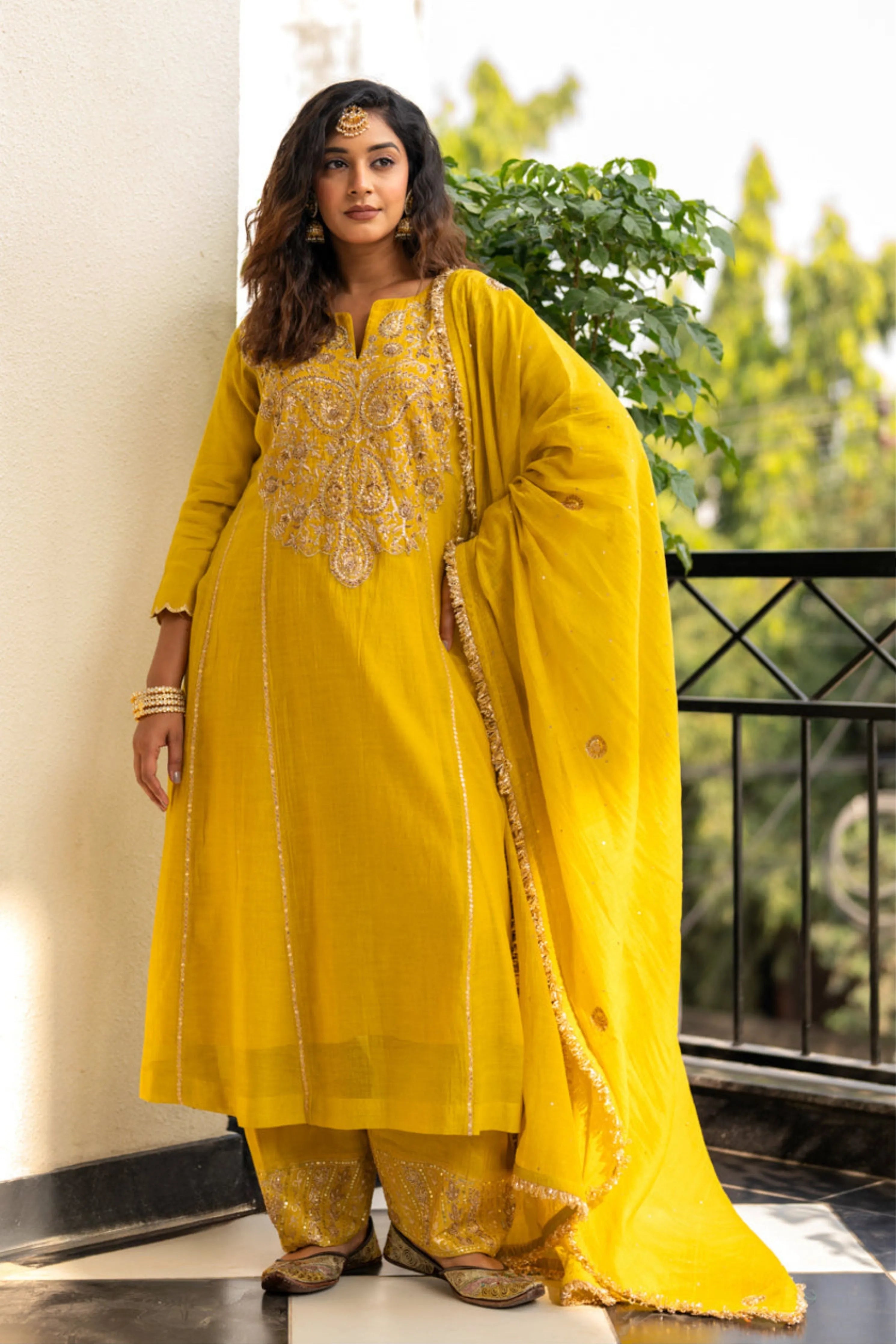 Lime Mustard A-Line Kurta Set