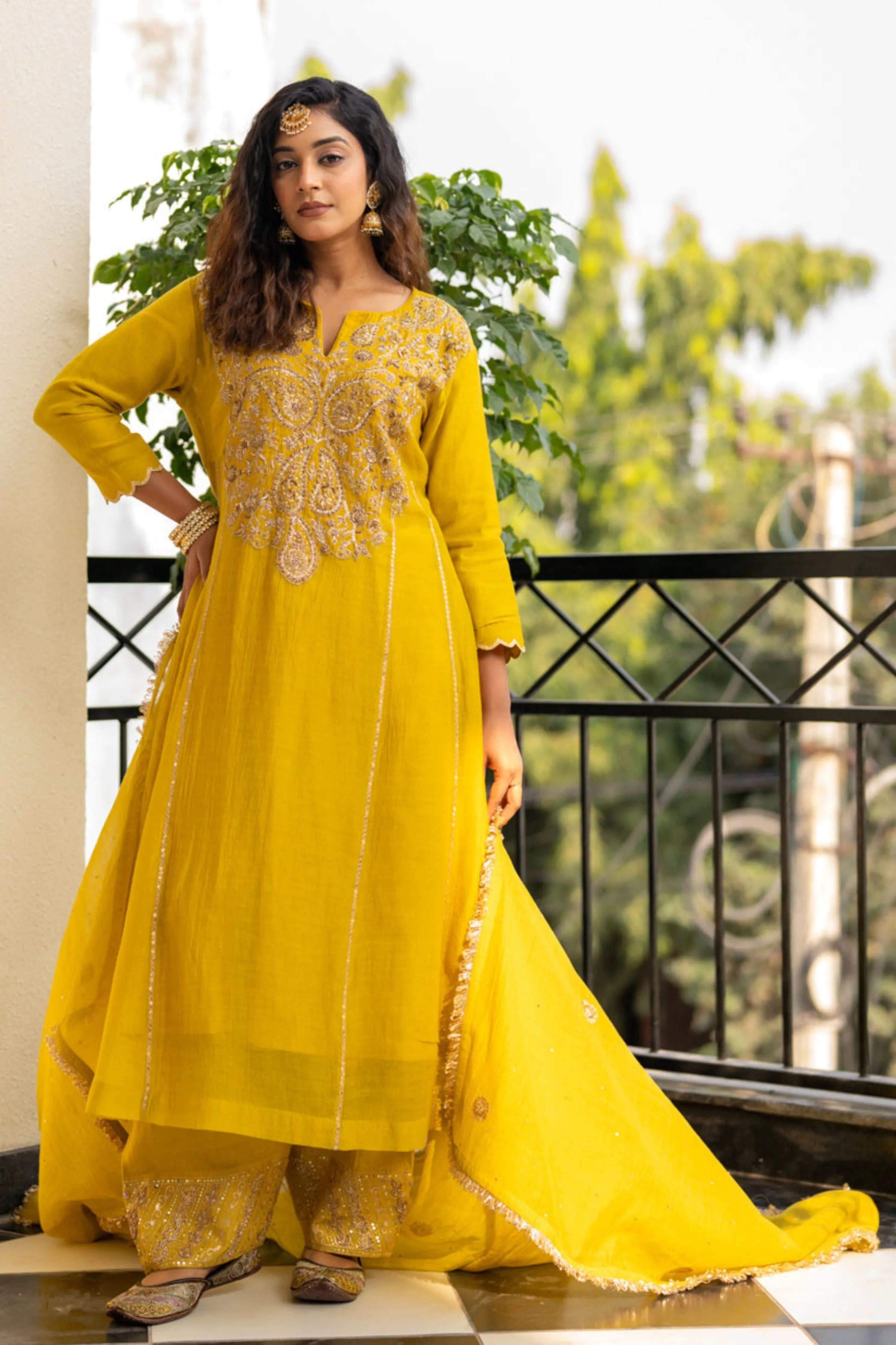 Lime Mustard A-Line Kurta Set