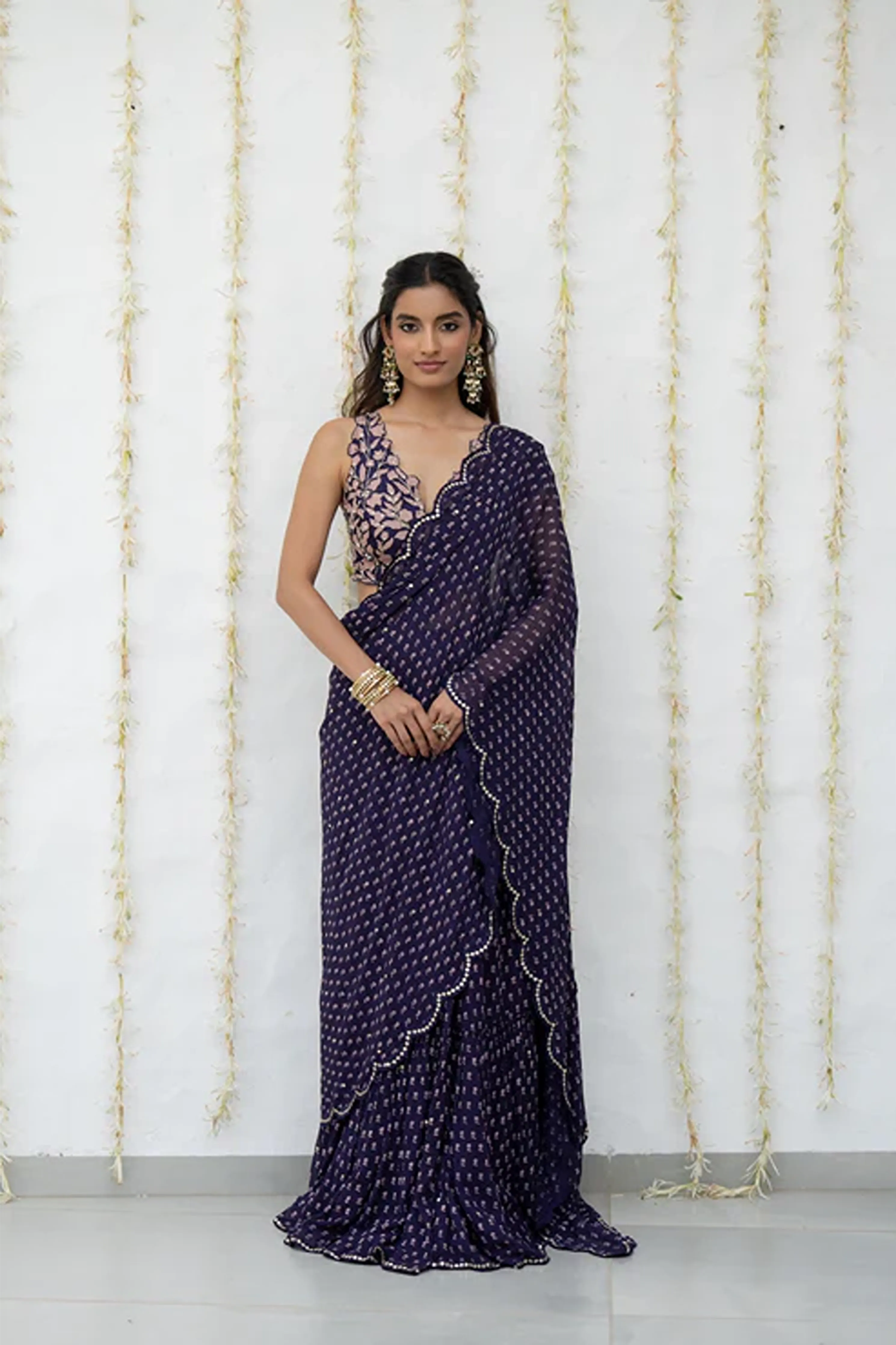 Royal Purple Georgette Draped Saree Set