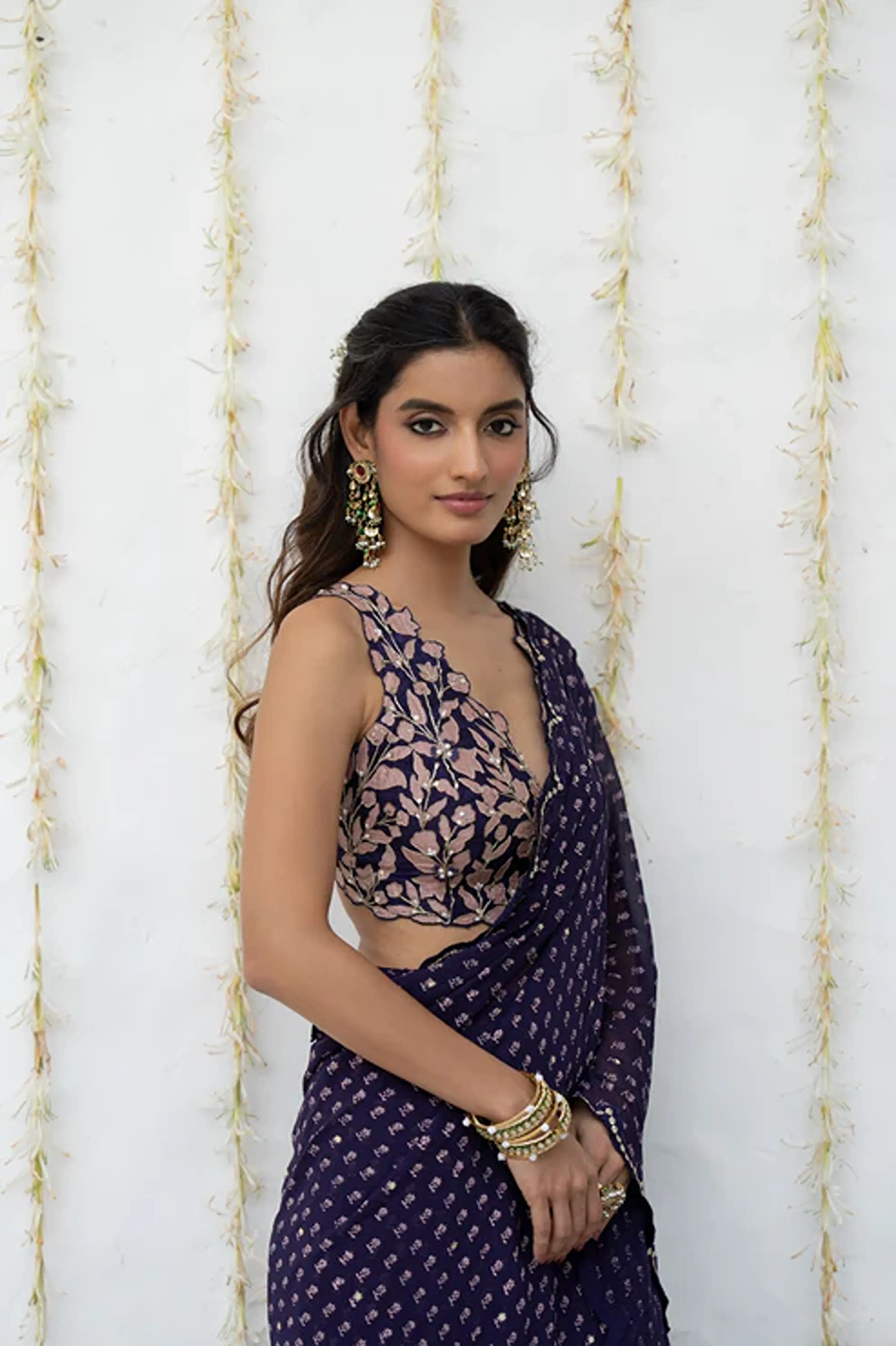 Royal Purple Georgette Draped Saree Set