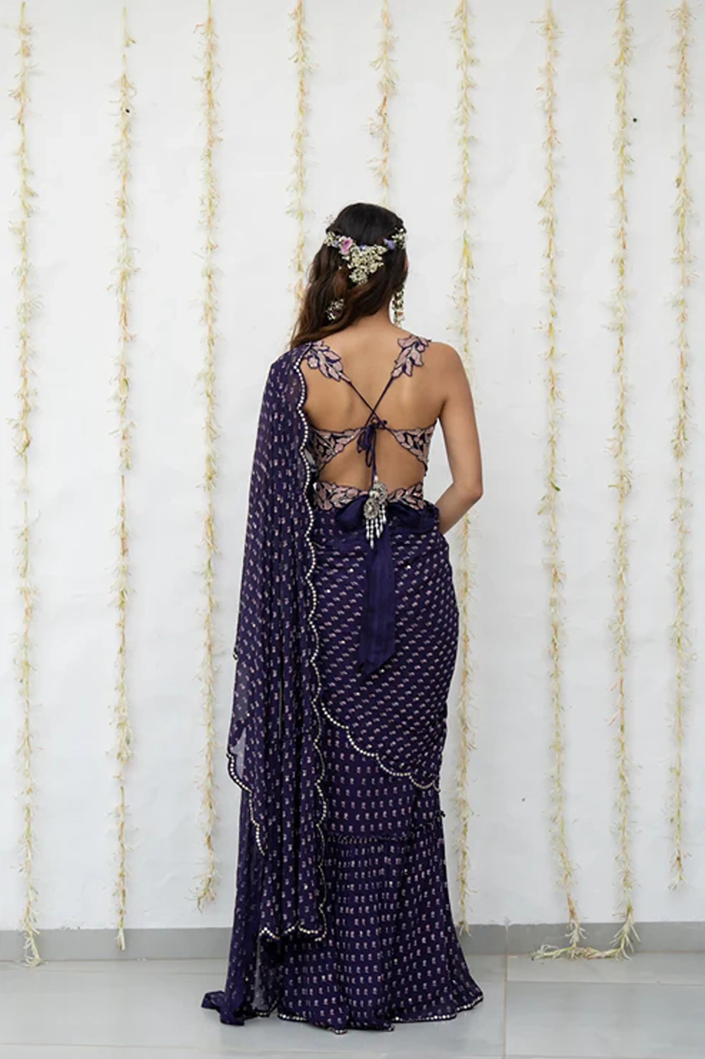 Royal Purple Georgette Draped Saree Set