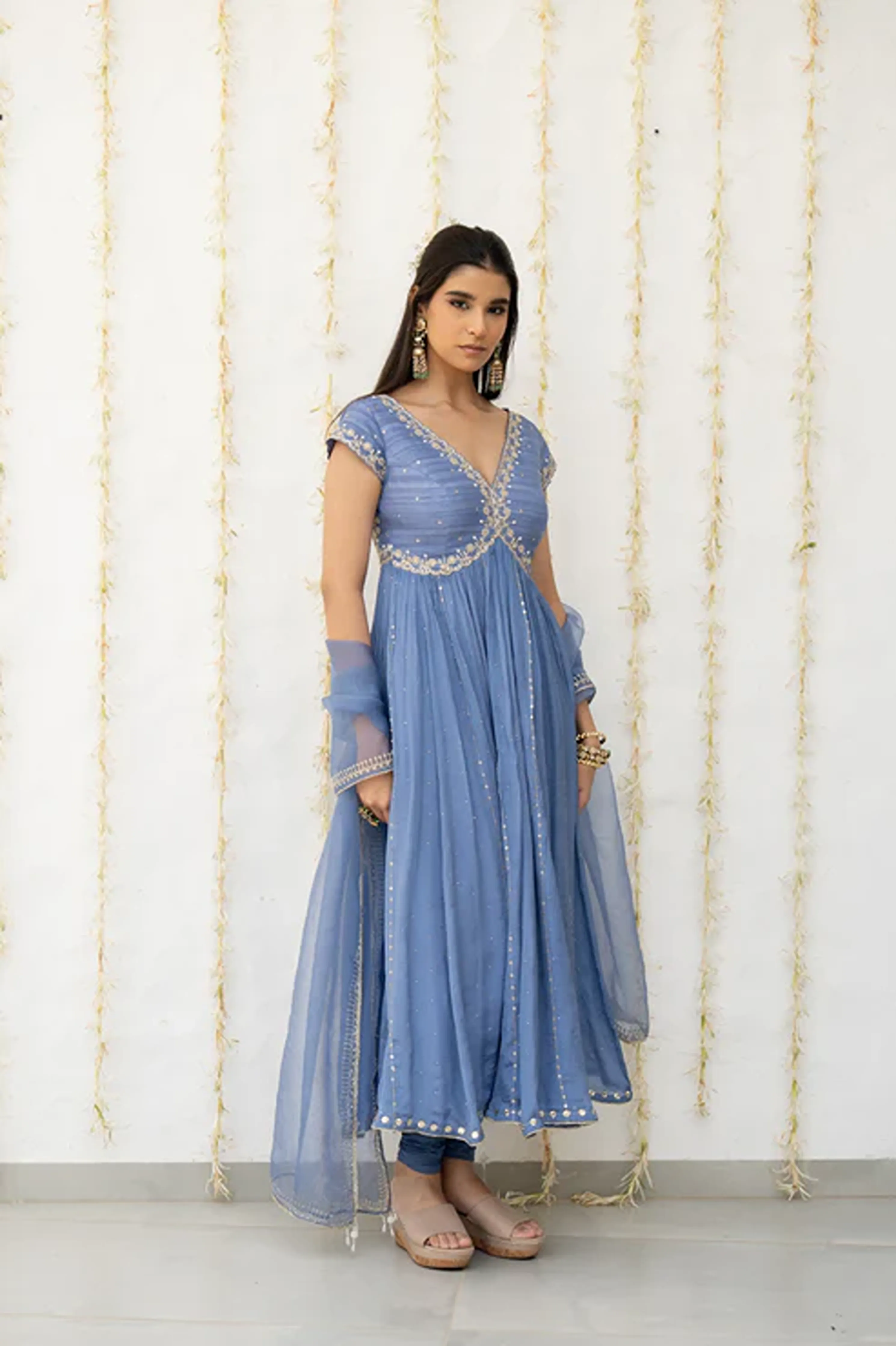 Cornflower Blue Embroidered Anarkali Set