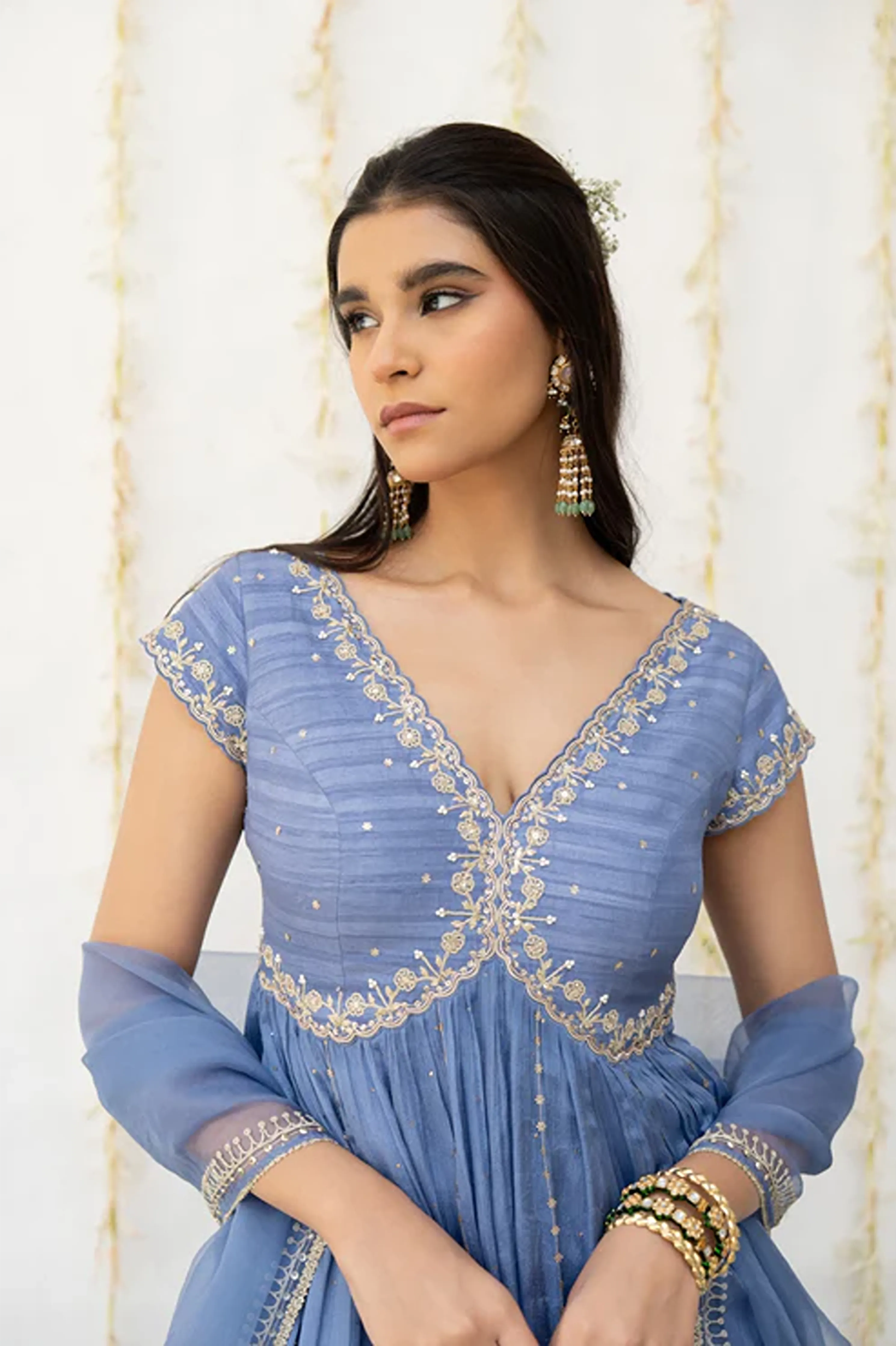 Cornflower Blue Embroidered Anarkali Set