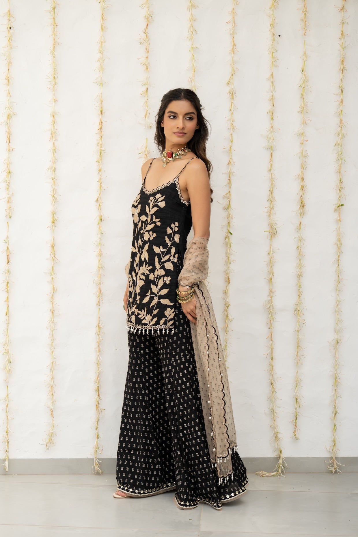 Charcoal Black Silk Embroidered Sharara Set