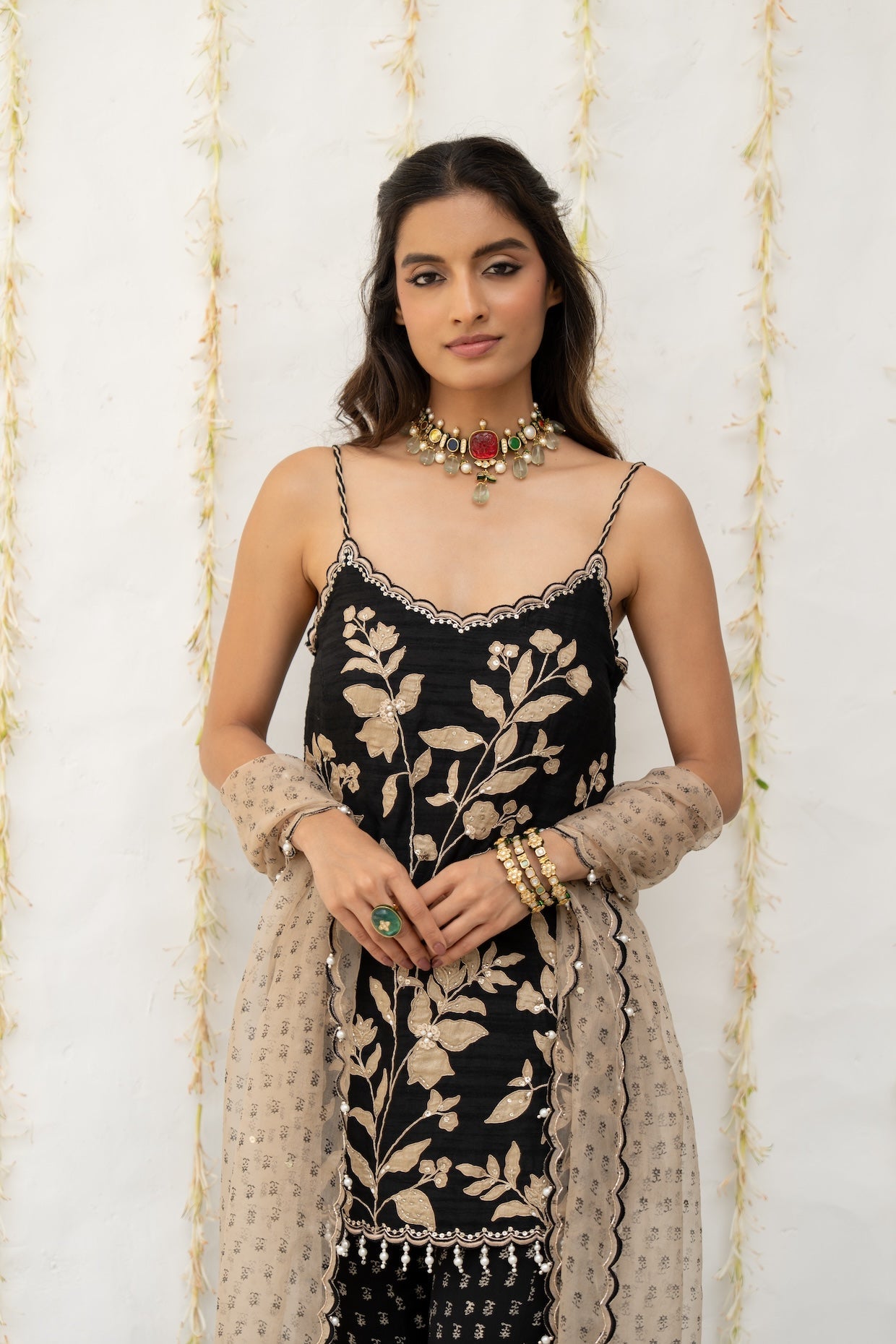 Charcoal Black Silk Embroidered Sharara Set