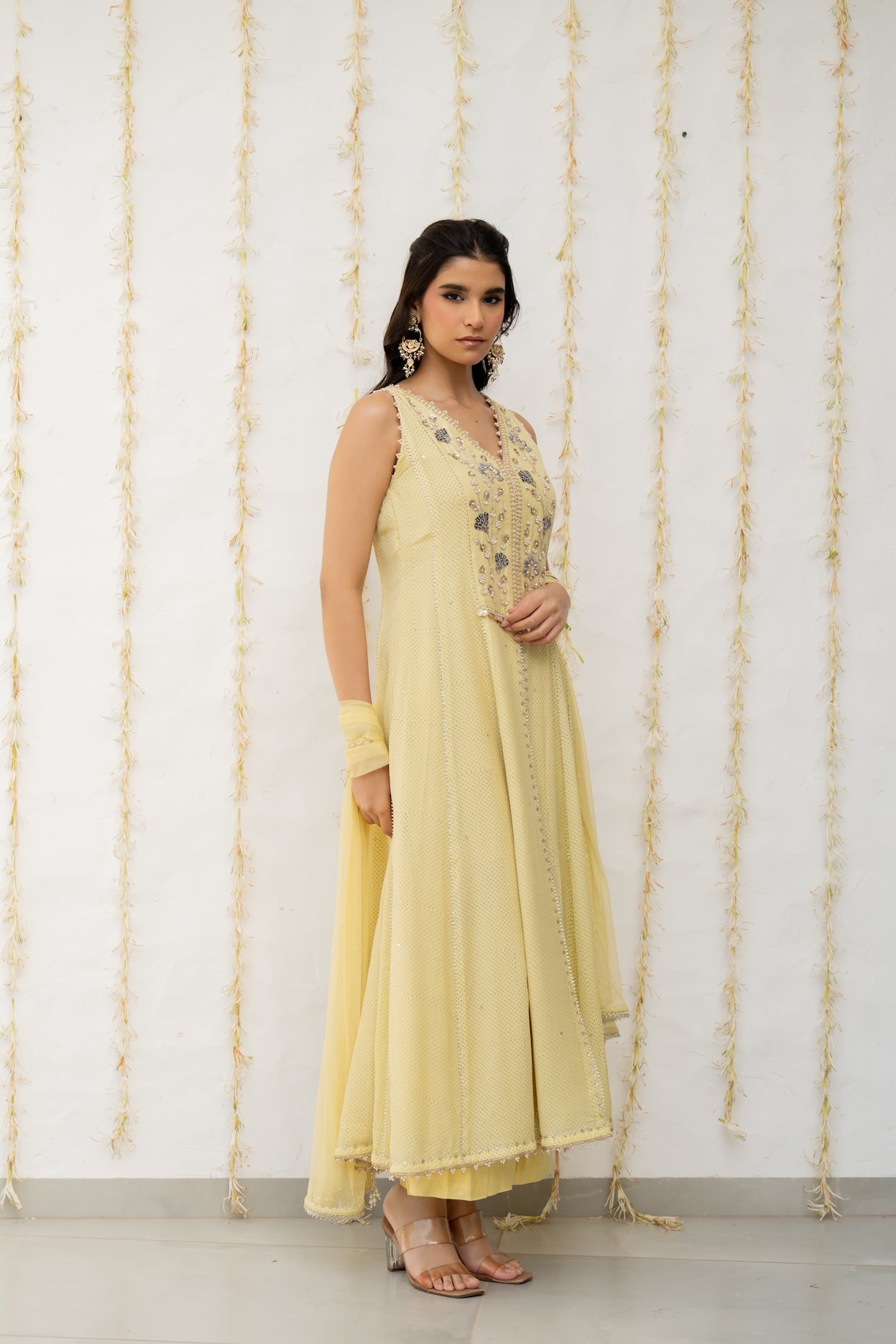 Butter Yellow Chiffon Anarkali Set