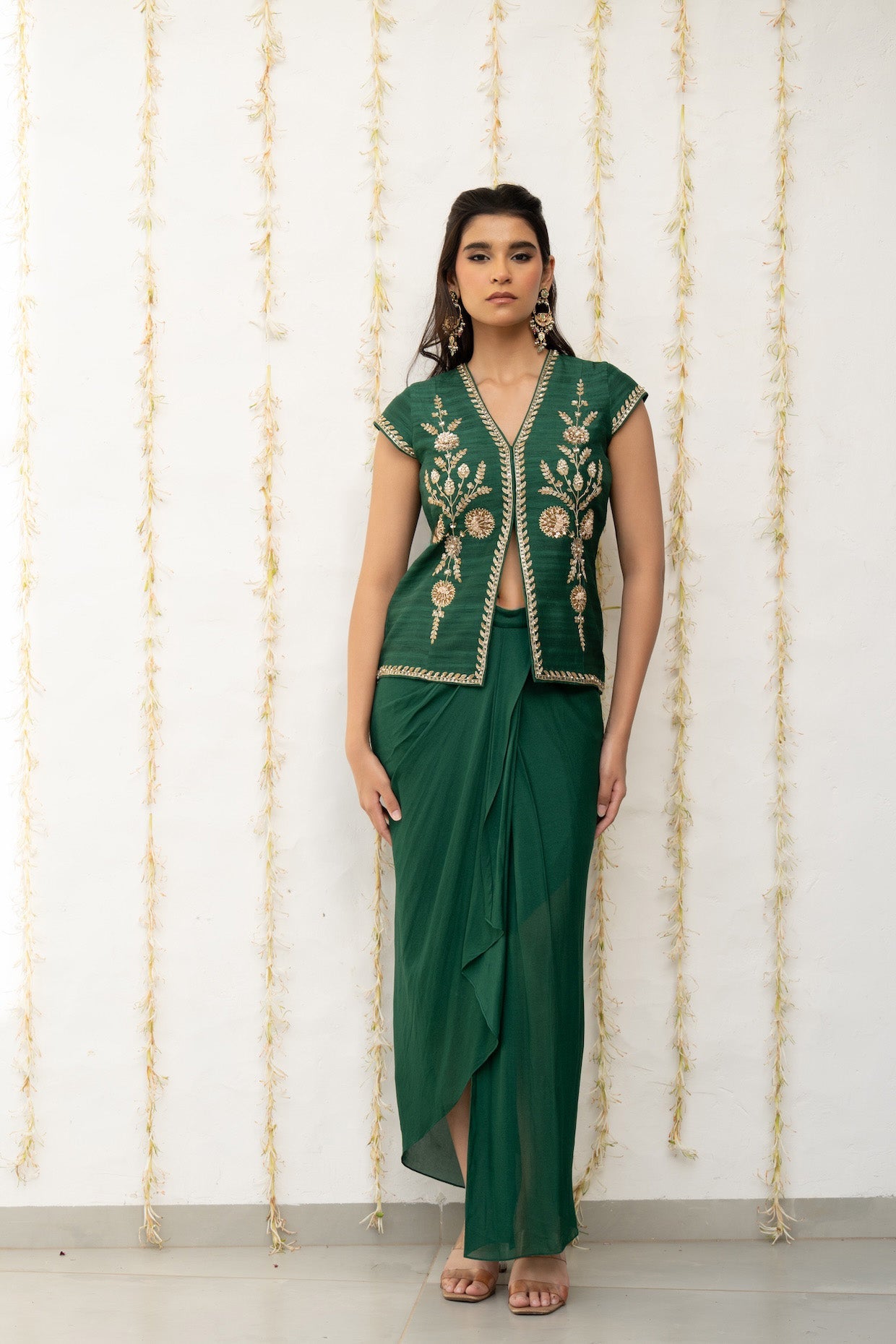 Bottle Green Silk Waistcoat Jacket Set