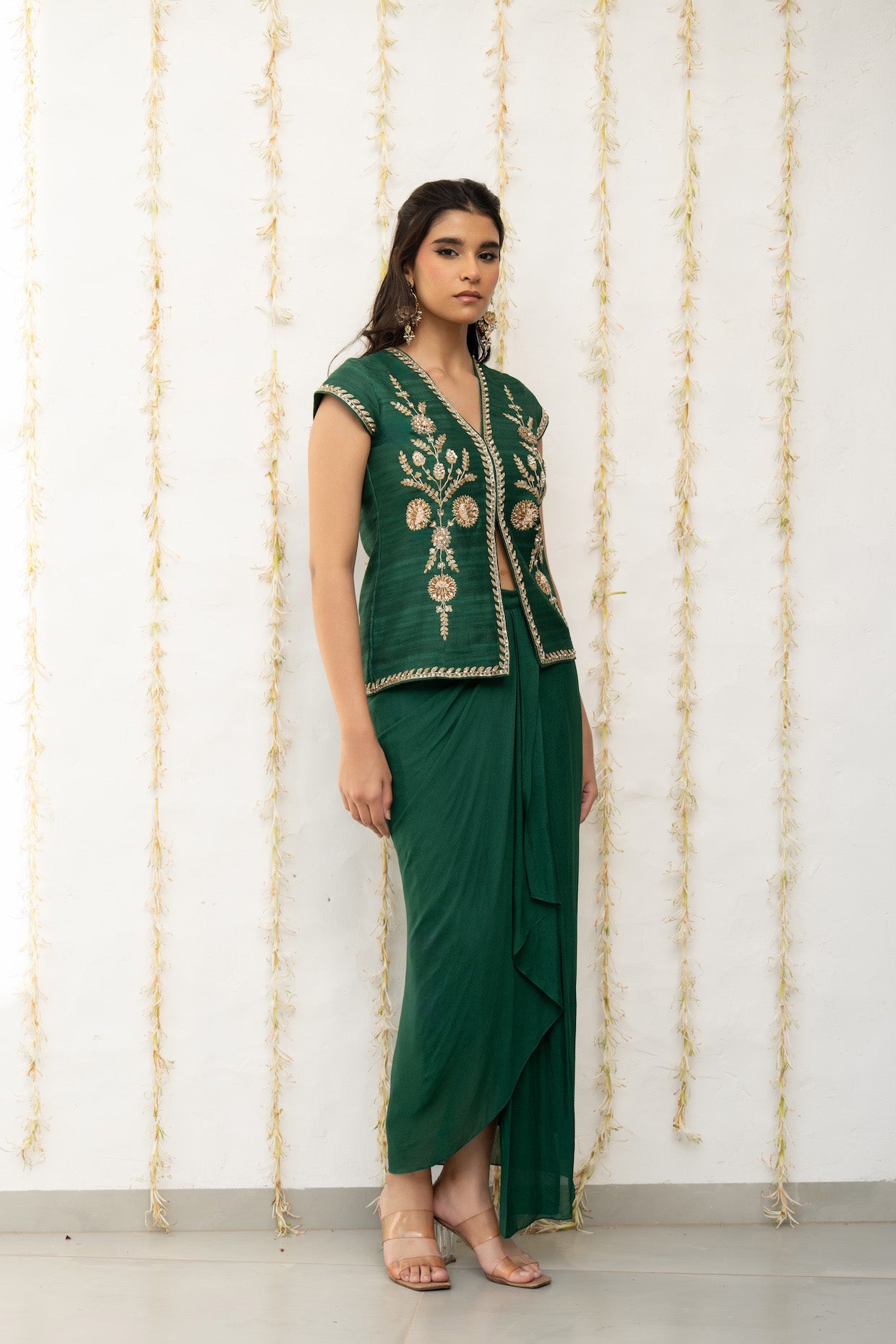 Bottle Green Silk Waistcoat Jacket Set