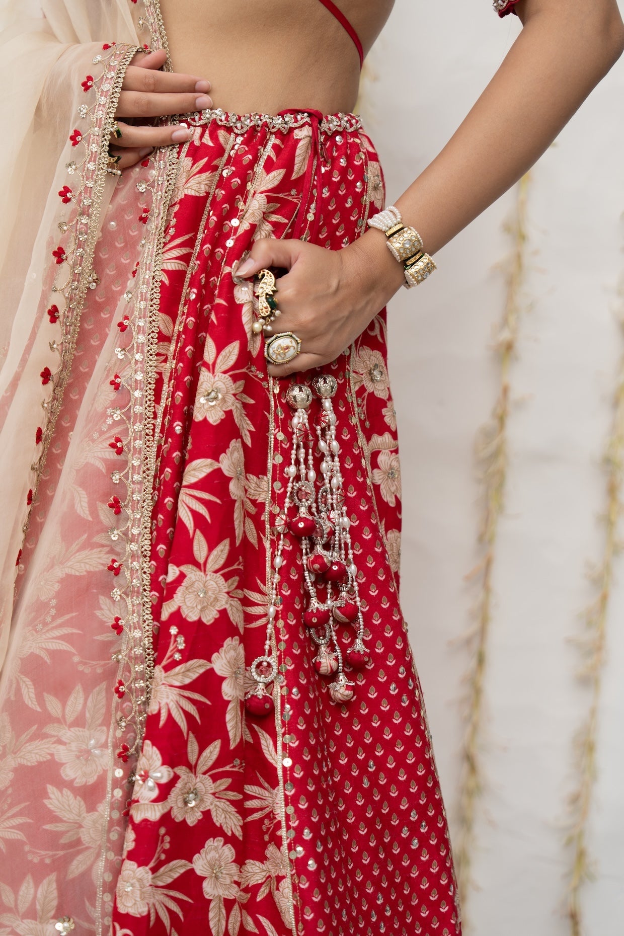 Cherry Red Silk Embroidered Concept Lehenga Set
