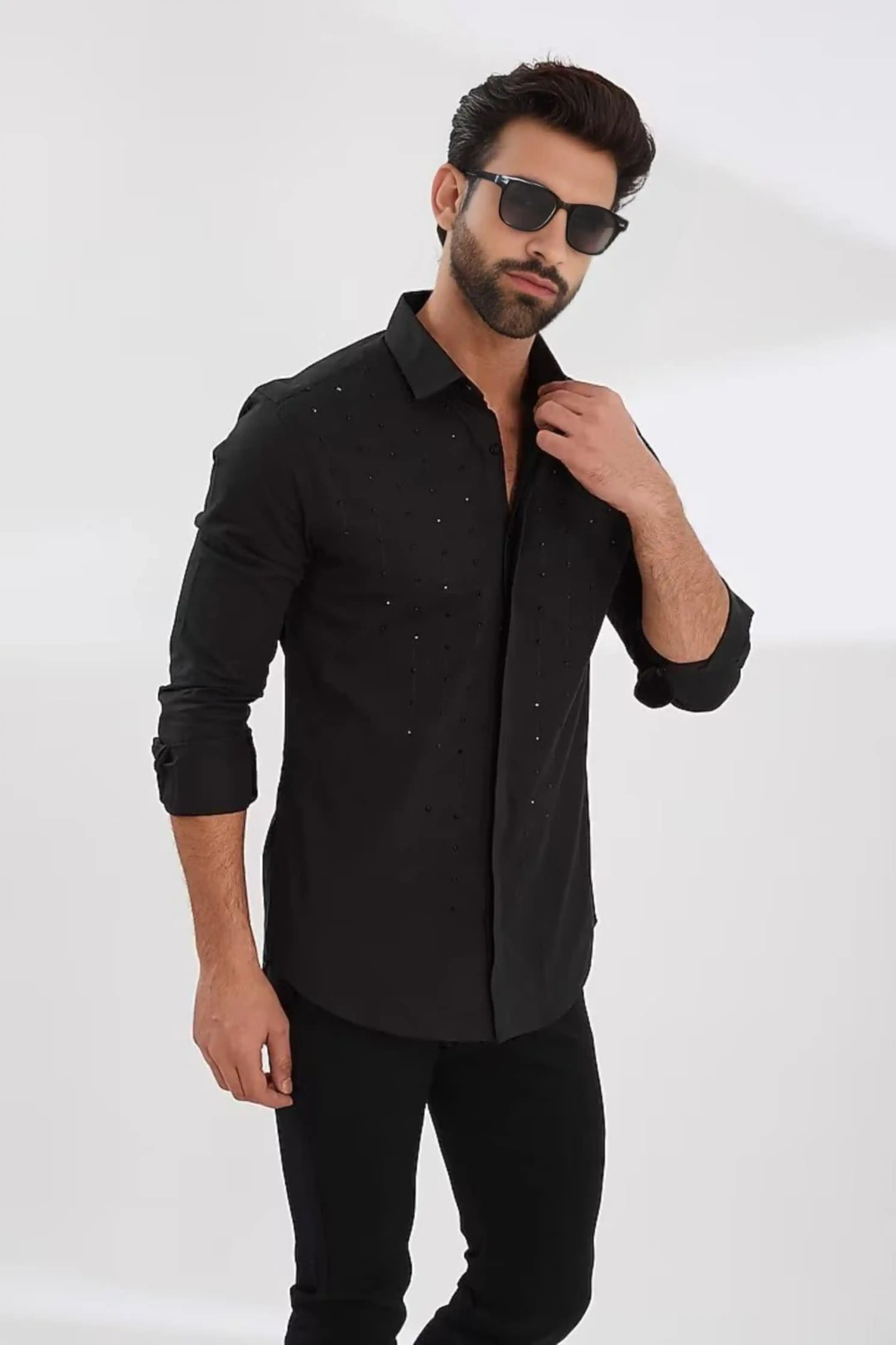 Embellished Party Wear Black Shirt